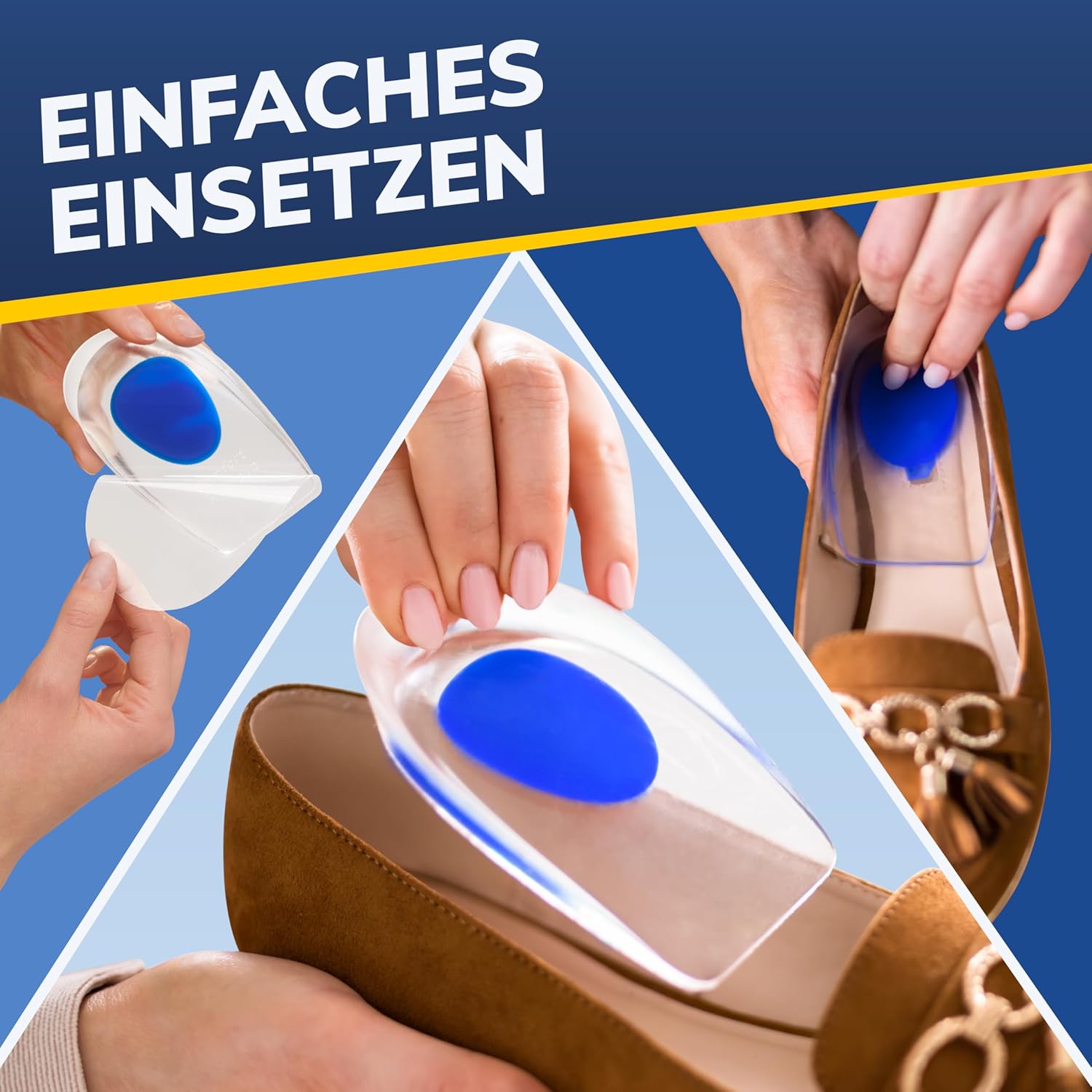 Detalle de FLEXIFEET© Fersensporn Einlagen mit Gelkissen (4 Stk) – Fersenkeil für Damen & Herren, Größen S oder L