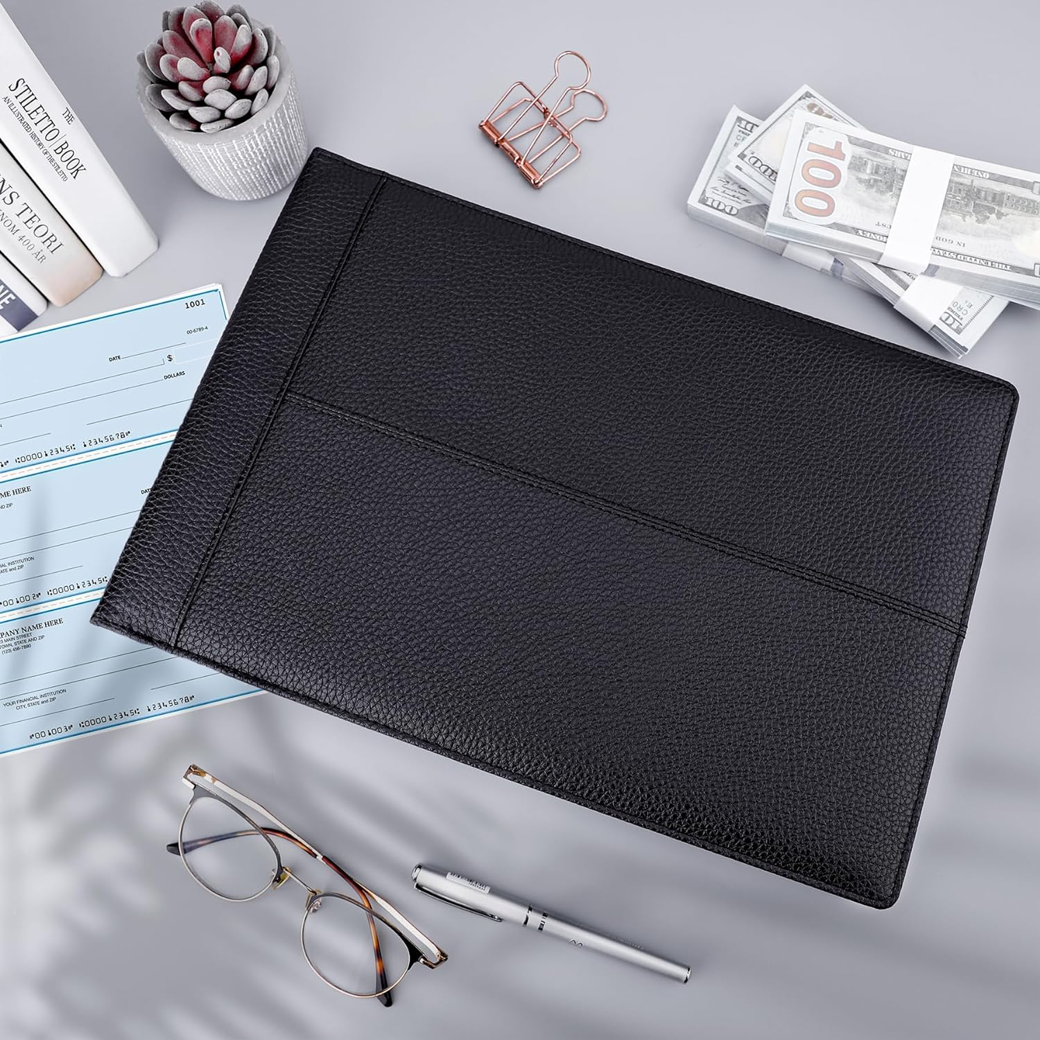 Detalle de Antner ANTNER285CB 7-Ring Business Check Binder, Black PU Leather