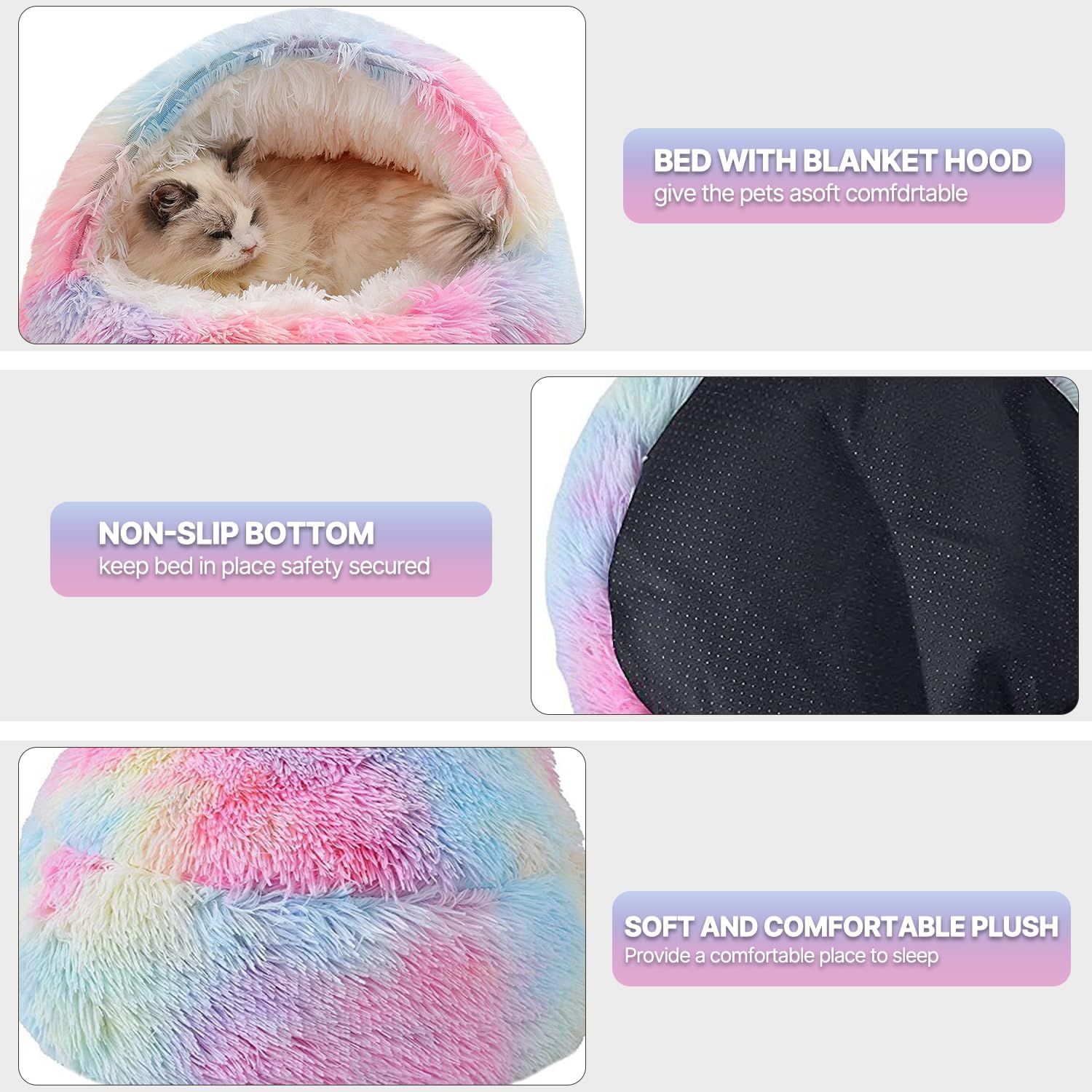 Thumbnail 6 de YIGAARUI Calming Dog Bed Fluffy Plush Pet Bed for Pets Under 10kg – Large Cave Design, Washable and Non-Slip Bottom (65 cm & 50 cm)