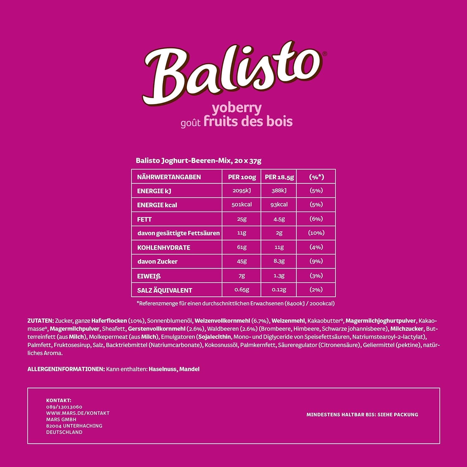 Detalle 2 de Balisto Yoberry Schokoriegel 740g 🍫