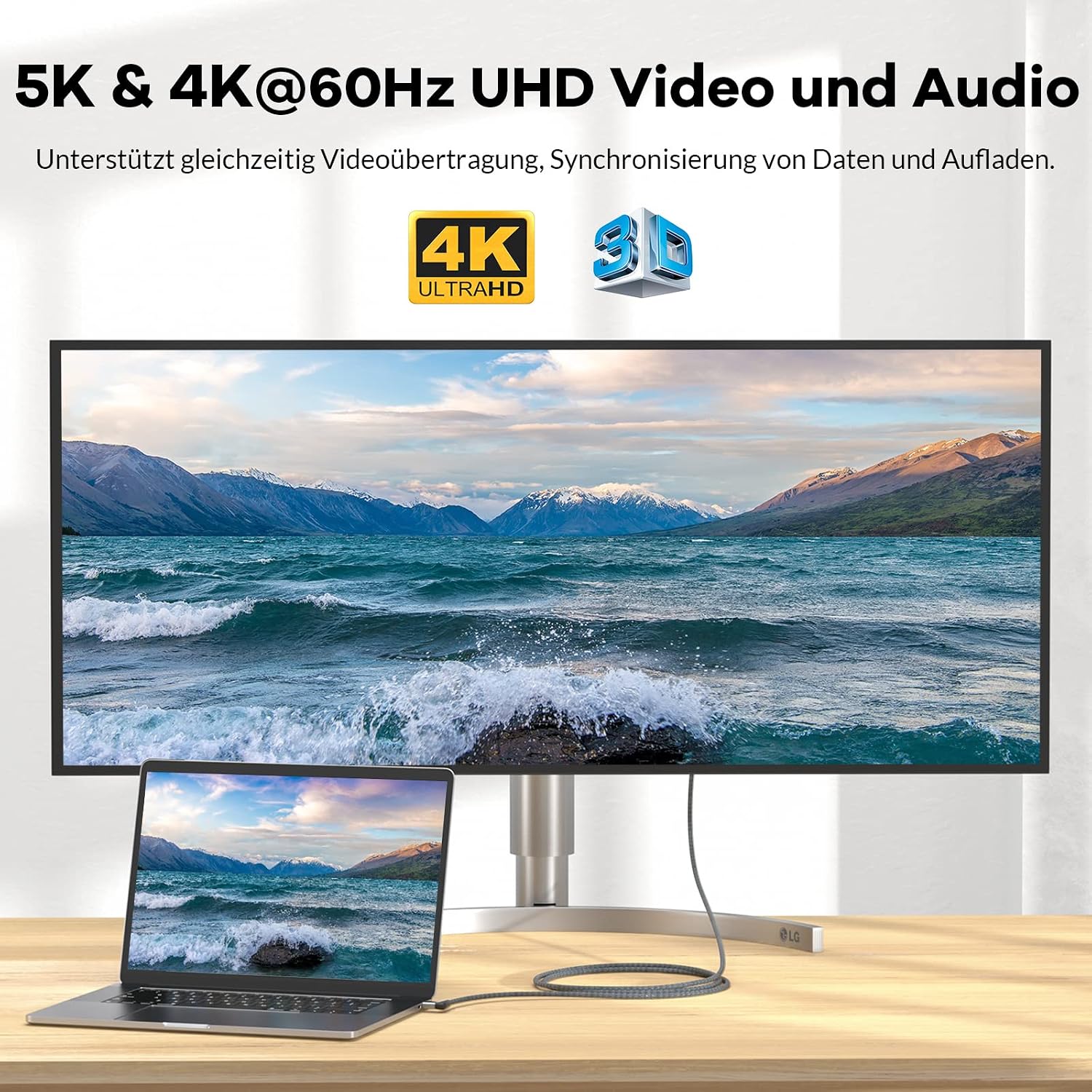 Detalle de 90 Grad USB C Kabel 20 Gbit/s, 240 W PD PPS AVS, 4K@60Hz – 50 cm