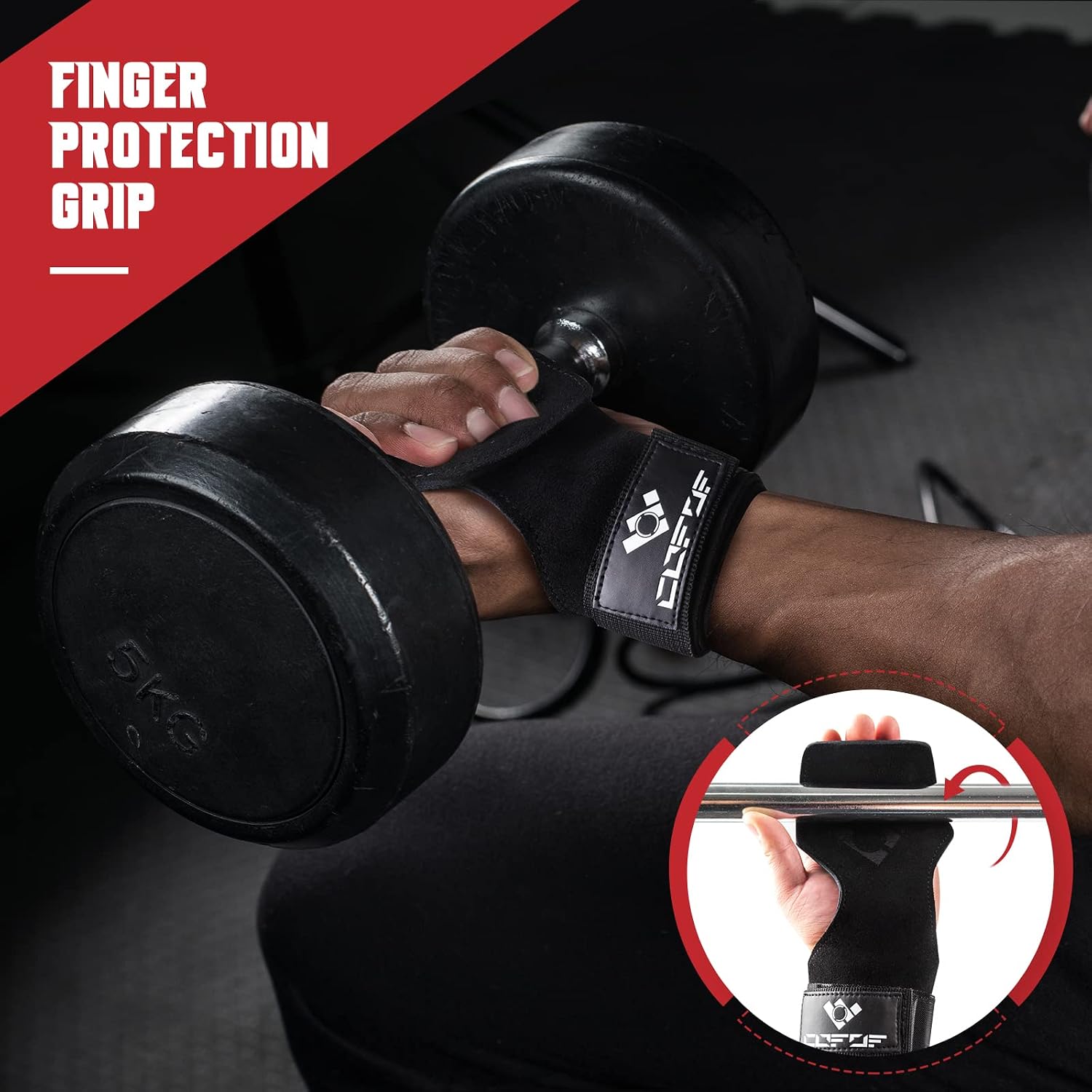 Detalle de COFOF Wrist Strap Leather Weightlifting Straps with Adjustable Neoprene Padding