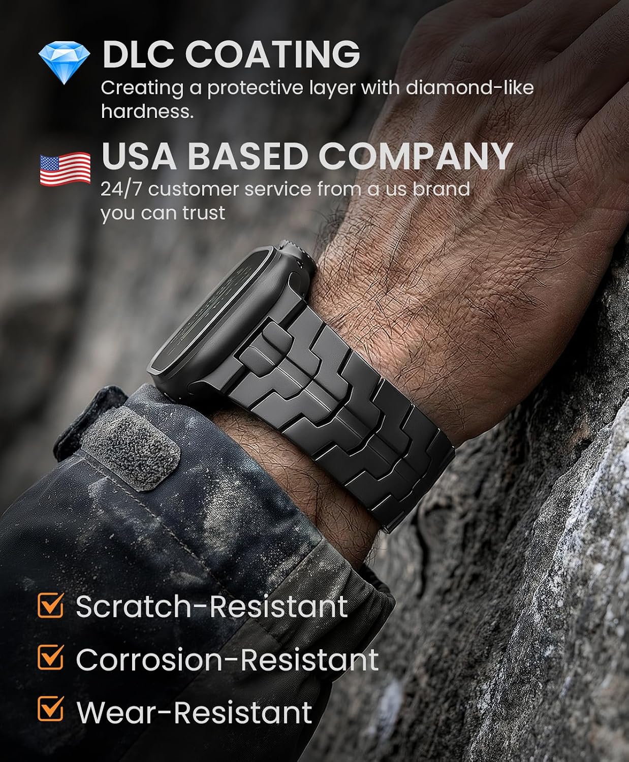 Detalle de GROOBAL Grade 5 Titanium Band for Apple Watch Ultra 3/2/1 (49mm) & Series 11/10 (46mm) with DLC Coating