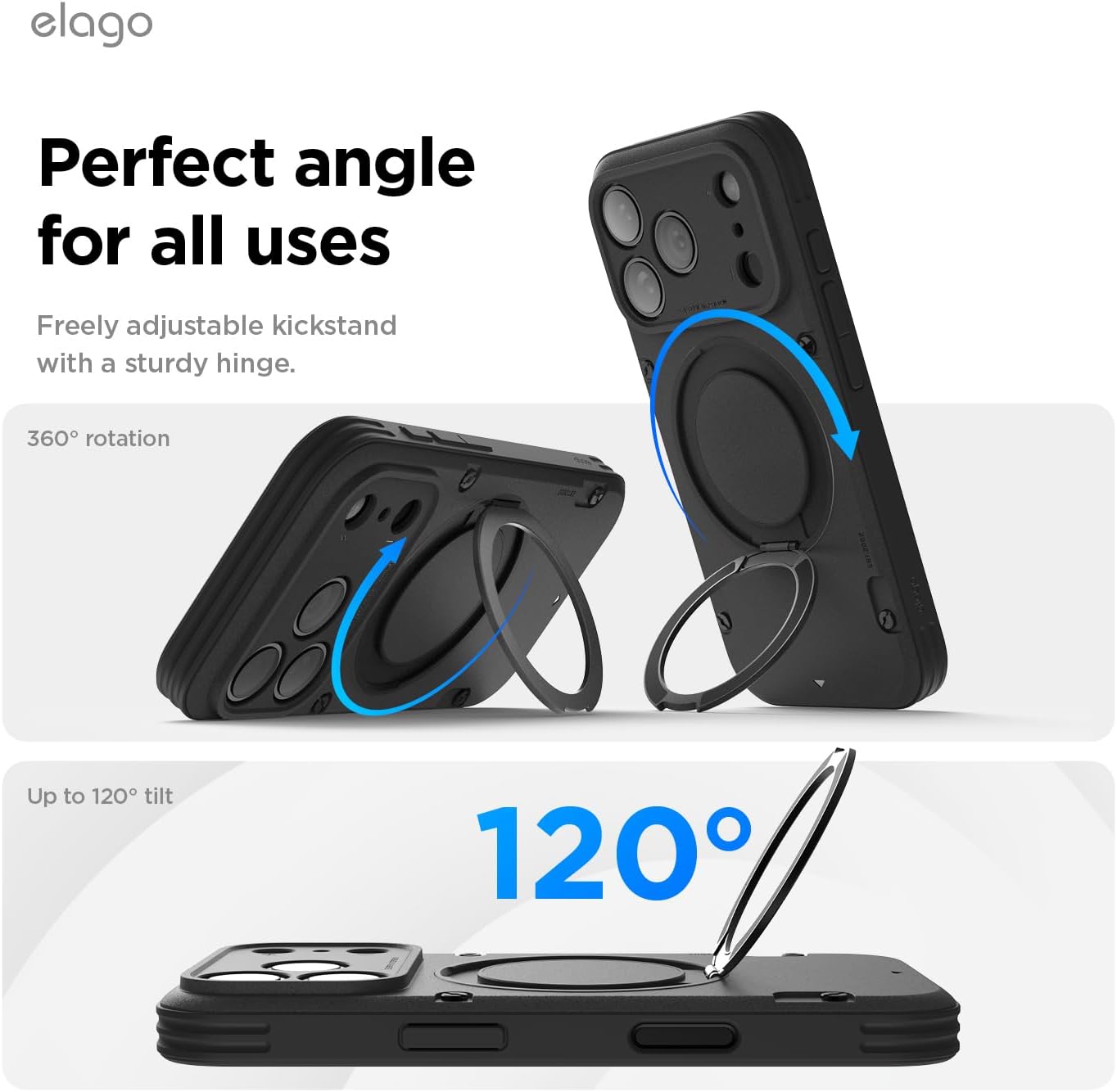 Detalle 2 de elago ES17MSAMST63PRO-BK Magnetic Ring Stand Case for iPhone 17 Pro and 18 Pro