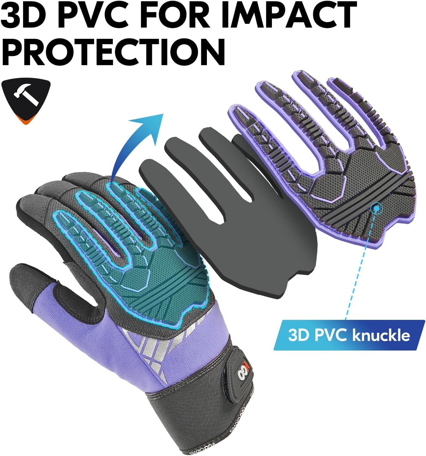 Thumbnail 1 de Vgo... Heavy Duty Work Gloves SL8849IP (Purple, S) – Synthetic Leather, Impact & Vibration Protection