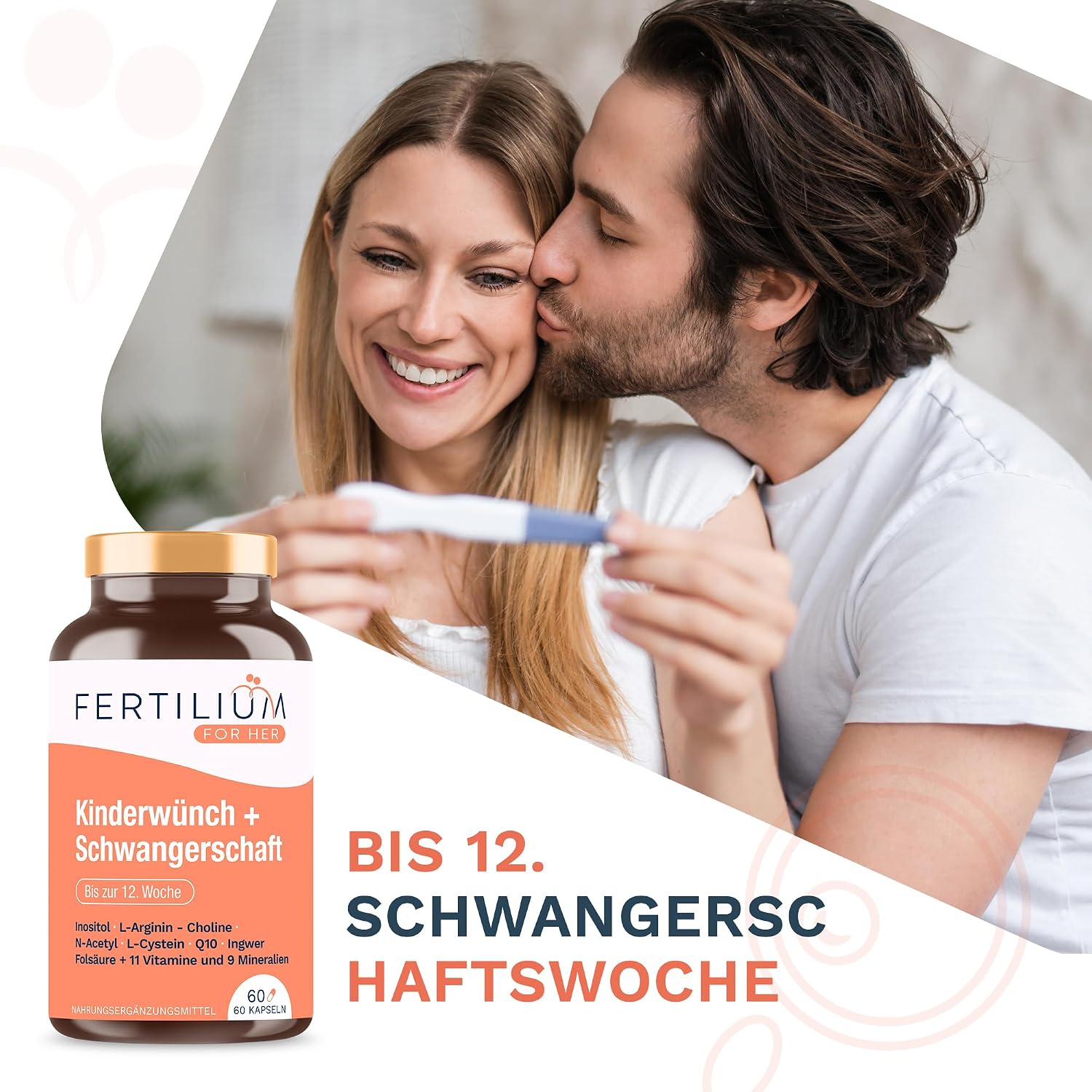 Detalle de Fertilium Kinderwunsch Folsäure + Inositol + Q10 – Prenatal Vitamine, 60 Kapseln