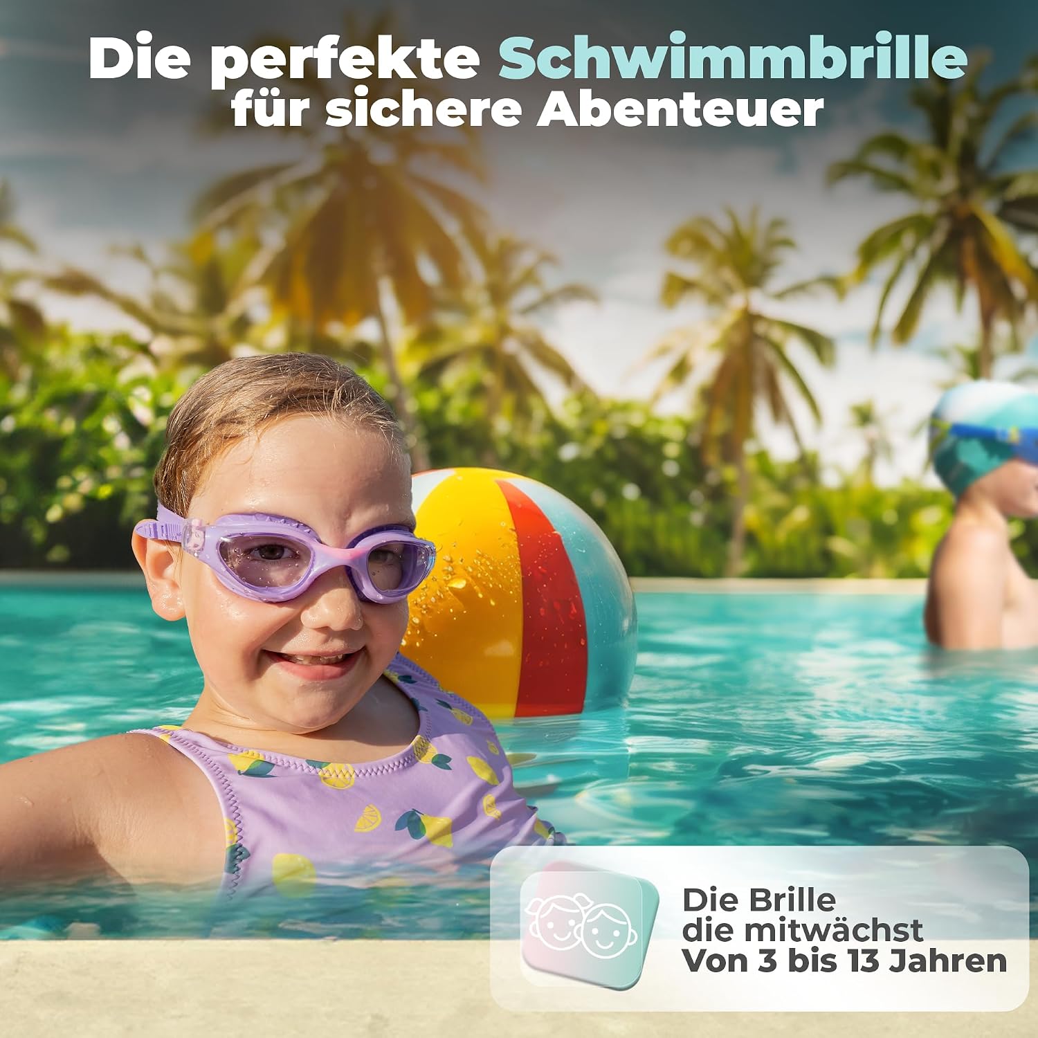 Detalle 2 de KIDVERSE Schwimmbrille Kinder – Bequeme Taucherbrille für 3–13 Jahre mit UV-Schutz, Anti-Beschlag und passgenauer Dichtung