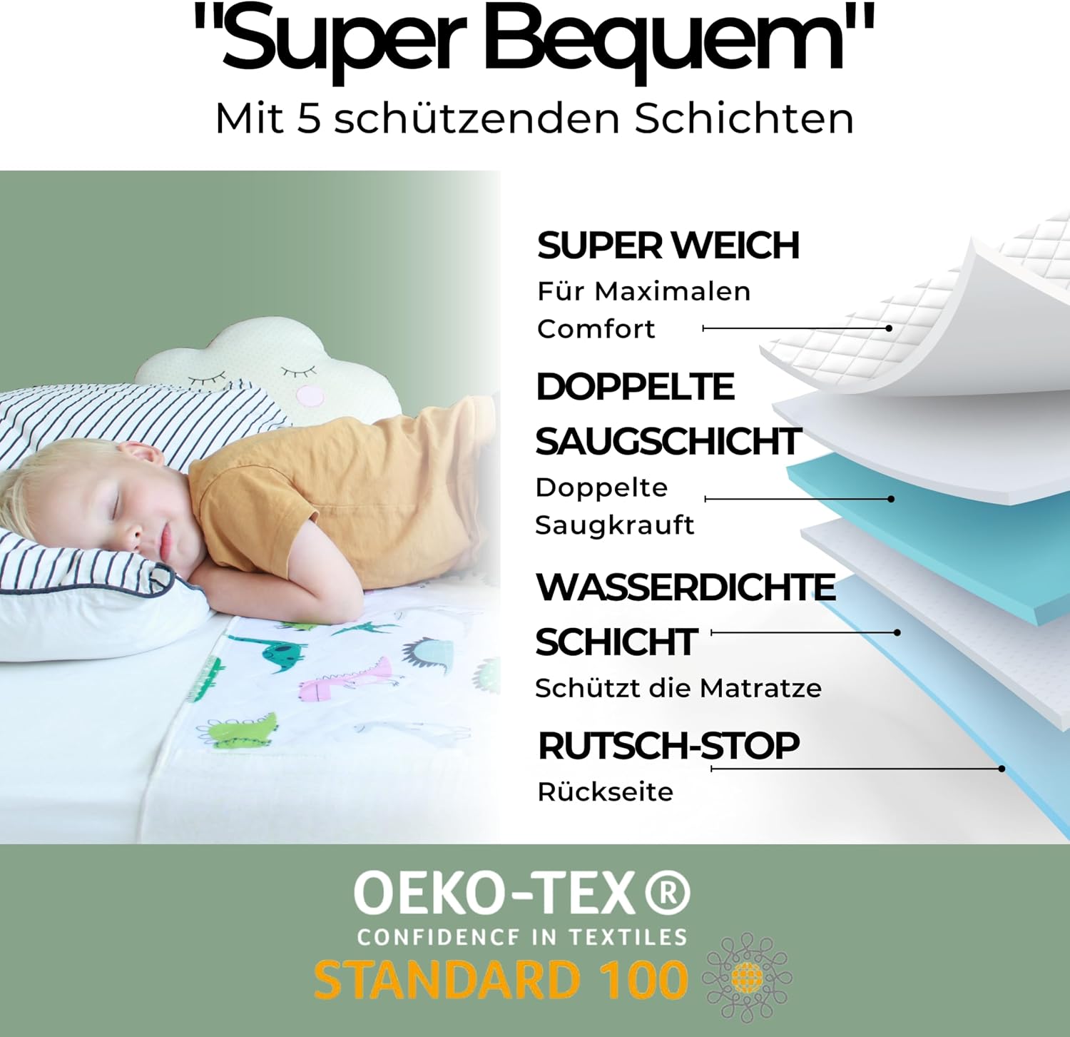Thumbnail 4 de Hygge Sheets Bettunterlage wasserdicht für Kinder & Jugendliche – 91 cm Länge, bis 140 cm Breite, Dinosaurier-Design
