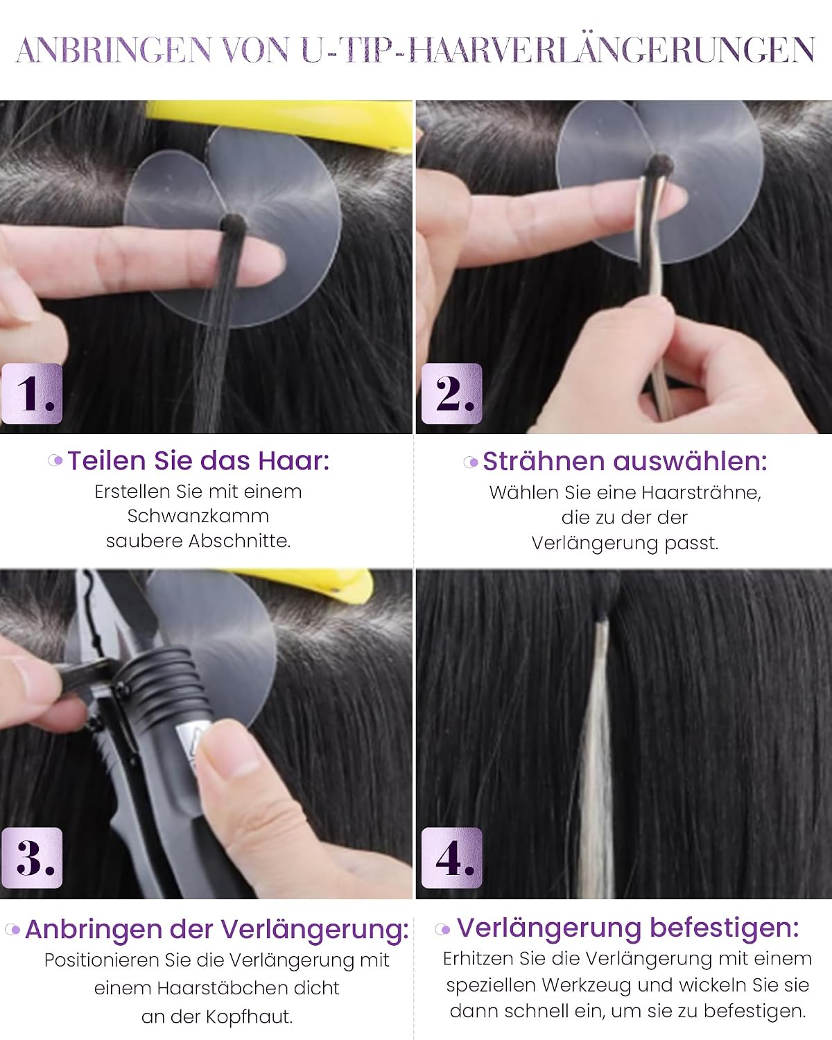 Detalle de Laavoo Bondings Extensions Echthaar 60 cm Schwarz – Keratin Bondings Glattes Echthaar Remy 50 g