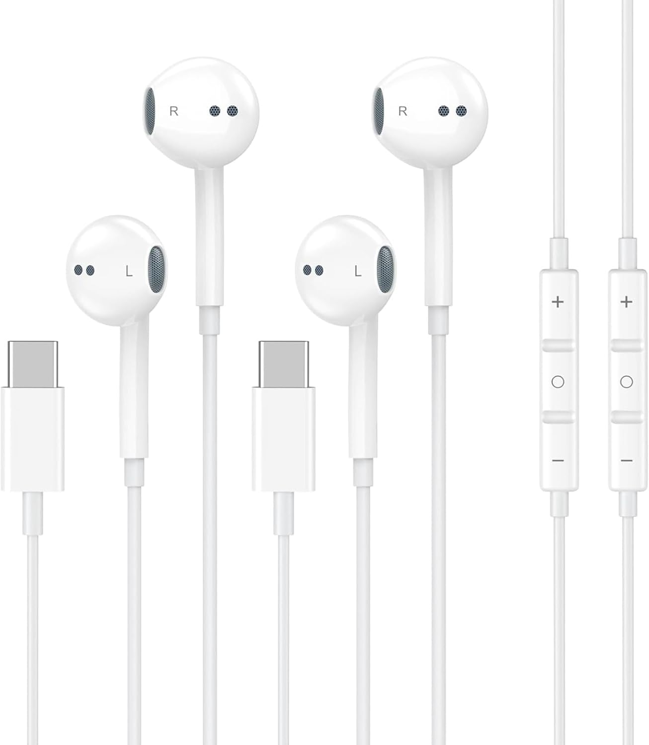 Thumbnail 1 de 2 Pack USB-C Headphones for iPhone 17/16/15 with Microphone and DAC – UK, Wired Earbuds (Black)