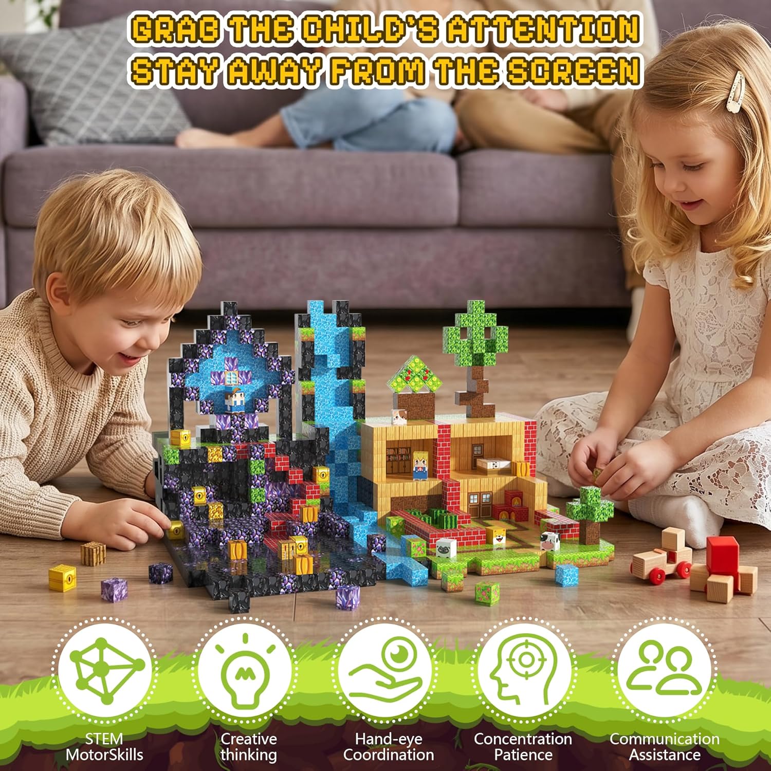 Detalle de Fitrobust 500PCS Magnetic Blocks: A Sturdy, Open-Ended STEM Building Set for Kids 3+