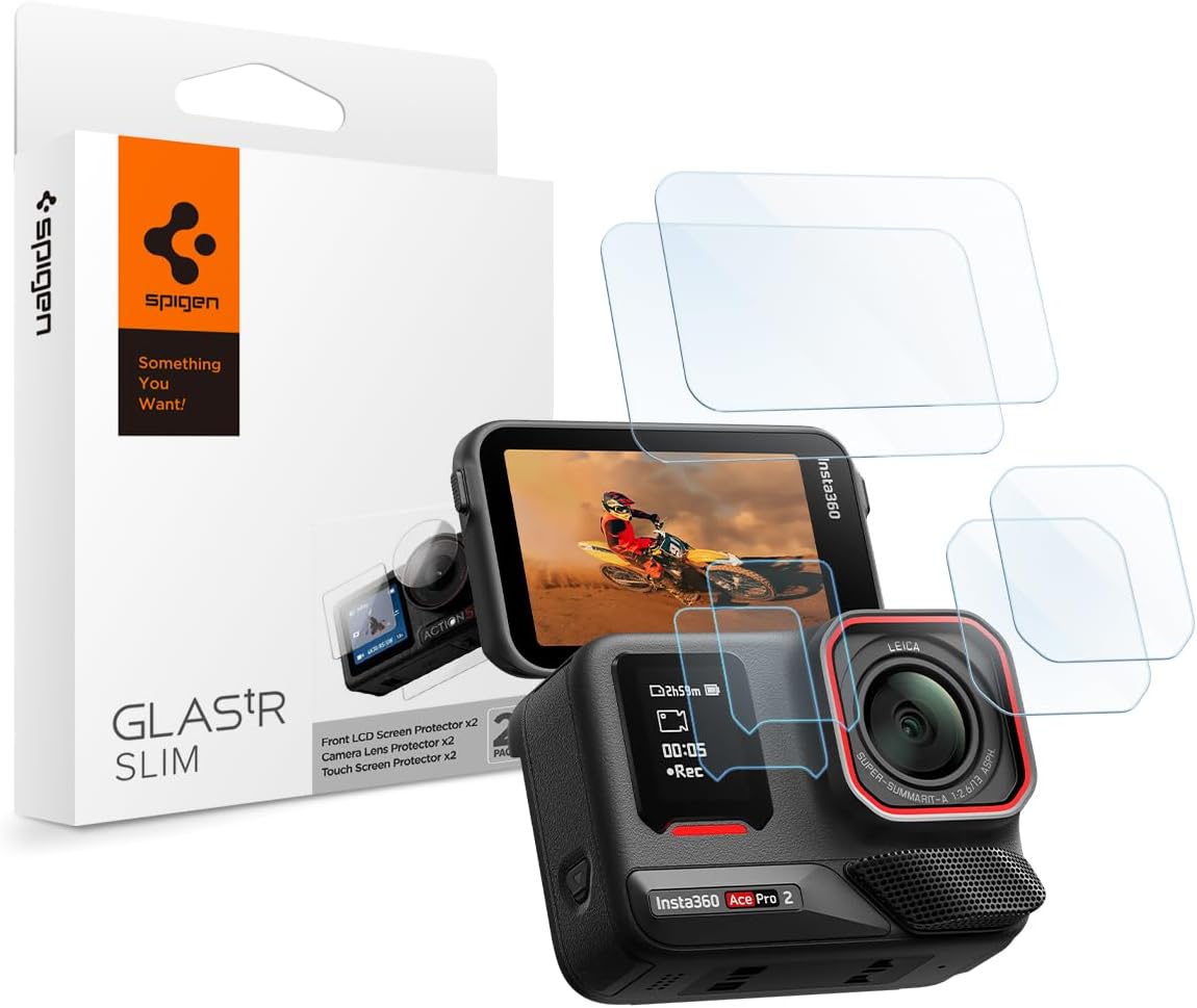 Protection écran et objectif en verre trempé Spigen Glas.tR Slim pour Insta360 Ace Pro 2 (lot de 6 pièces)