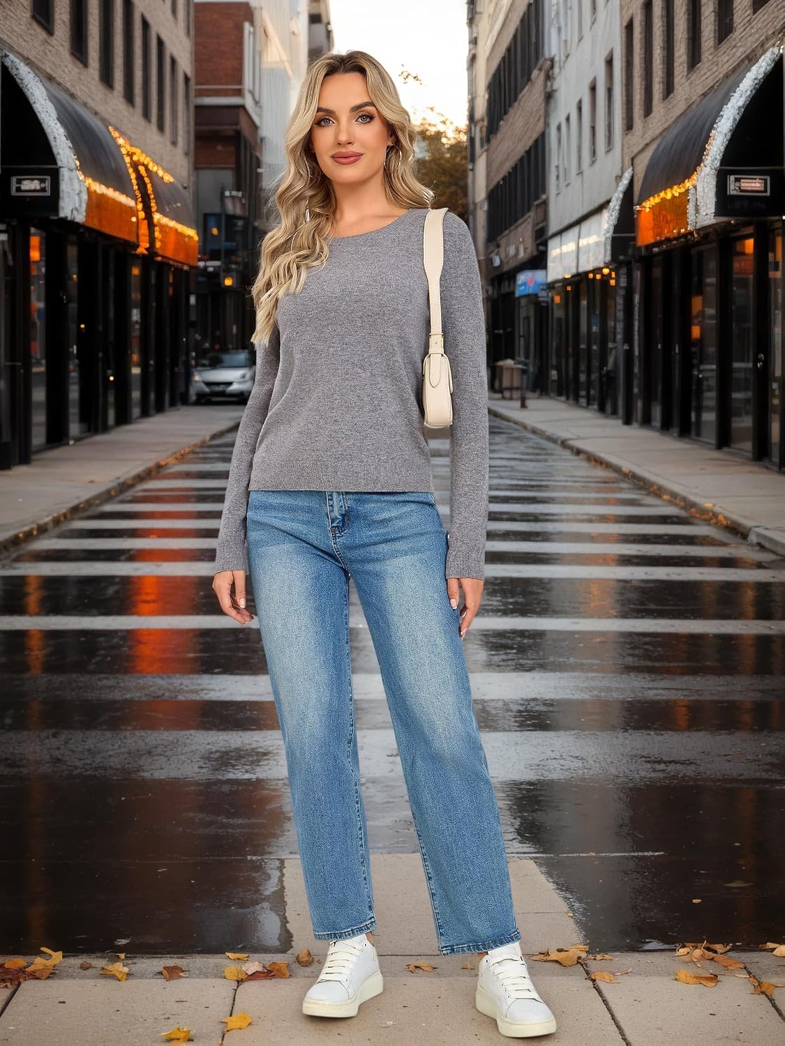Detalle de VETLURY Damen Rundhalspullover aus 100% Merino-Wolle – Weicher Strick, zeitloses Basic