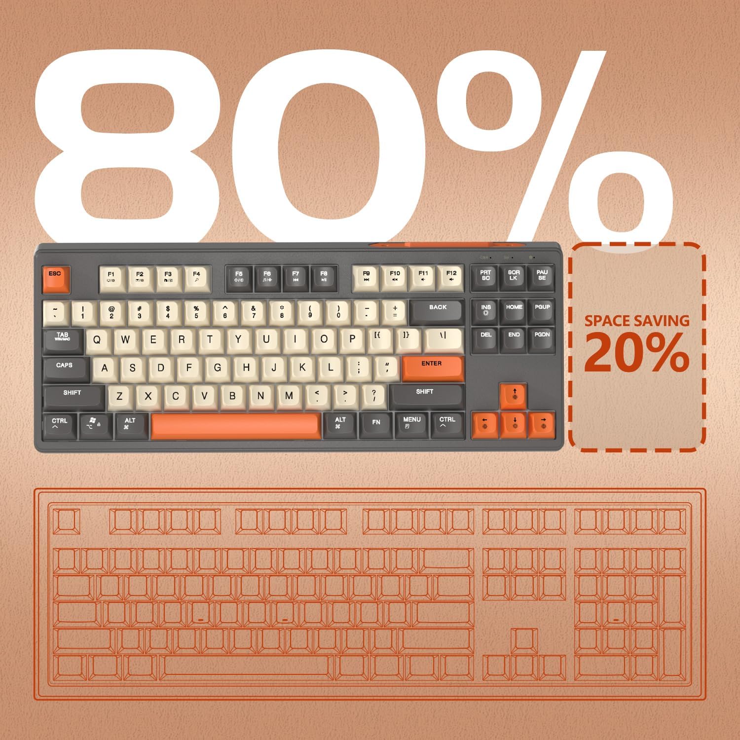 Thumbnail 6 de ATTACK SHARK X FREEWOLF M87 tastiera wireless 80% QWERTY PBT doppia connettività Bluetooth/2.4Ghz RGB SA Grigio/Arancio