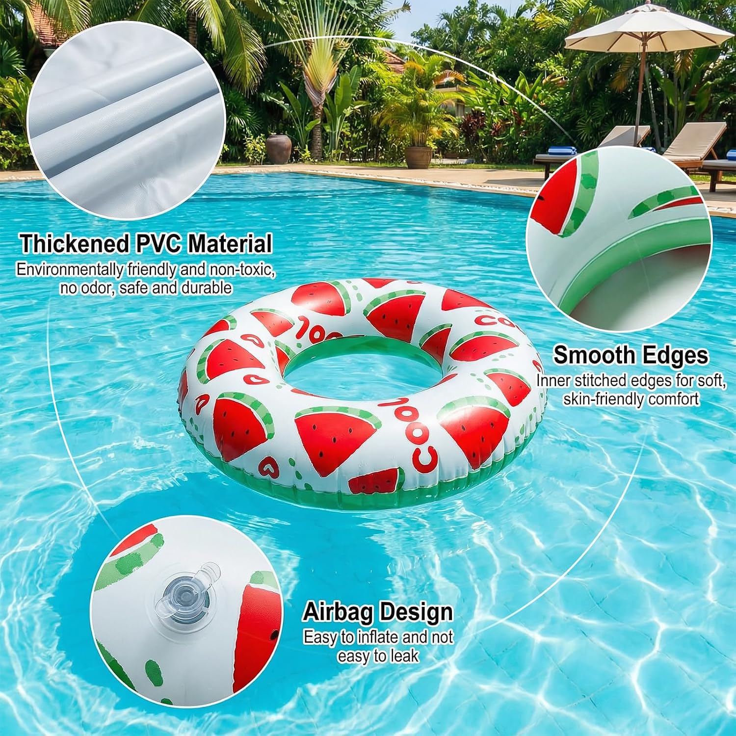 Detalle de Qoosea Anneau de Natation Adulte Pastèque – Bouée Gonflable Glaçante pour Piscine et Plage