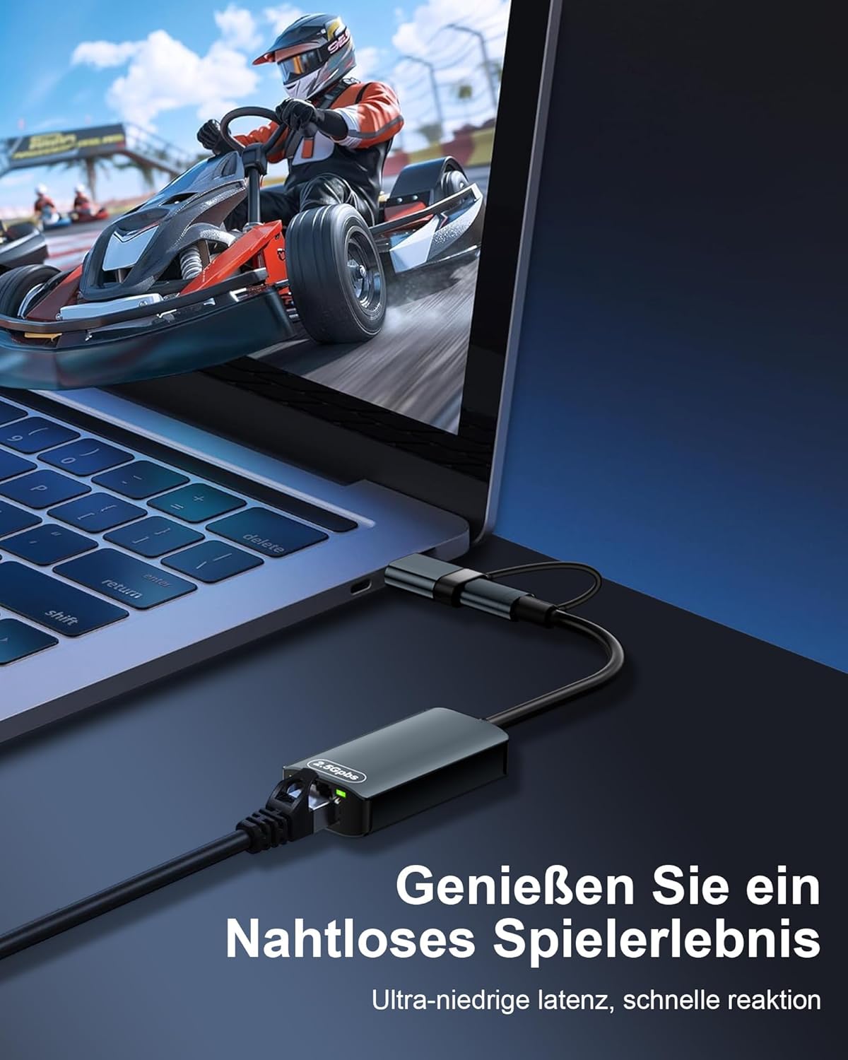 Detalle de USB-C Ethernet Adapter 1000M mit Hub – Gigabit LAN, 3x USB‑3.0 & 1x Type‑C Port (2,5G LAN)