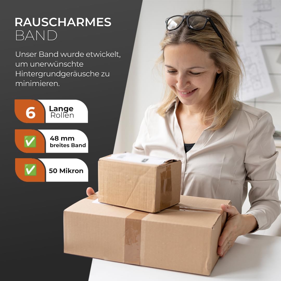 Detalle de Stick Well Verpackungsklebeband (braun) – Industrieklebeband für Pakete, 6 Rollen, 48 mm x 66 m