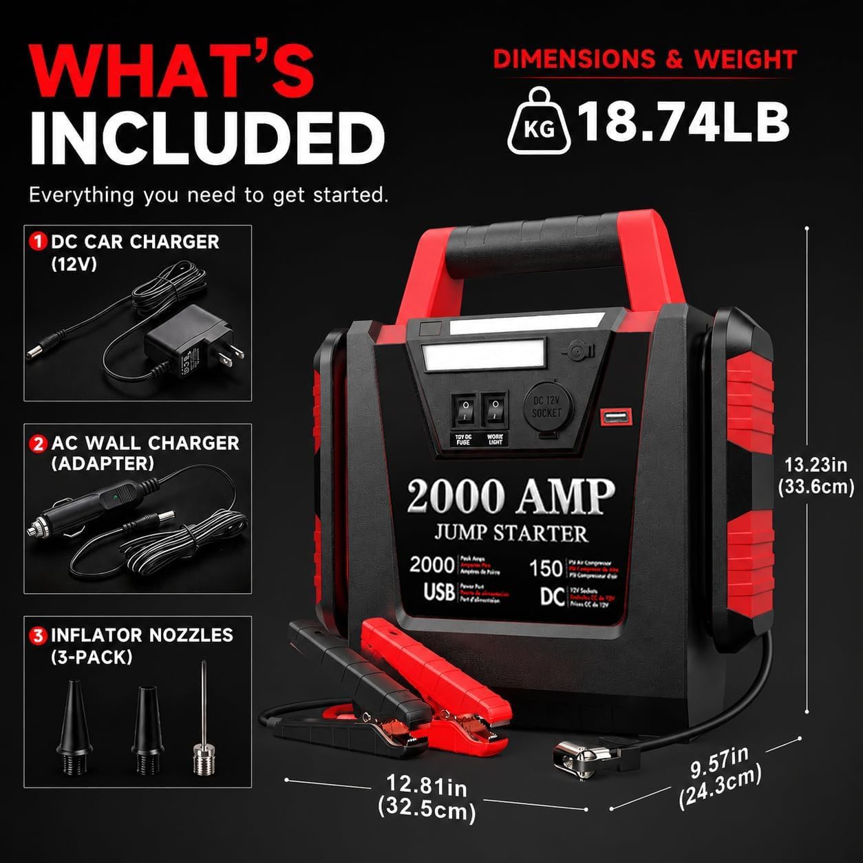 Thumbnail 6 de Portable Jump Starter with Air Compressor, 2000A