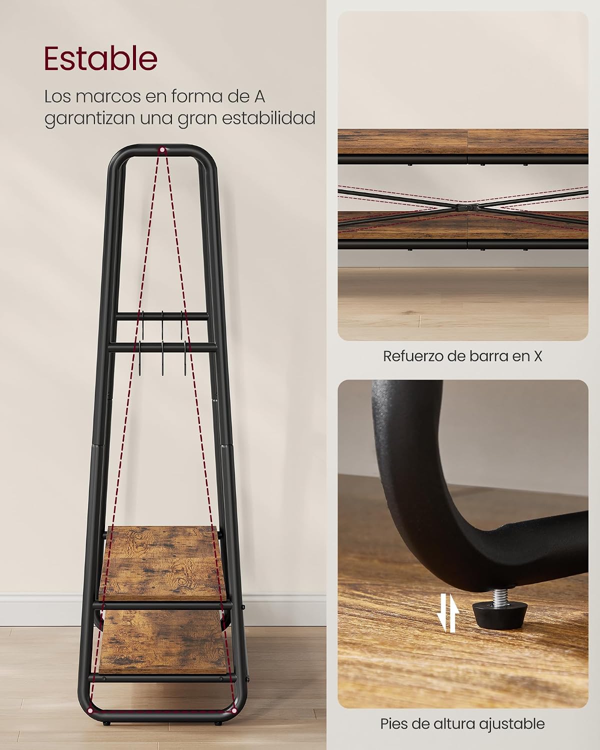 Detalle de VASAGLE RGR119B01 perchero burro 45x138x160 cm