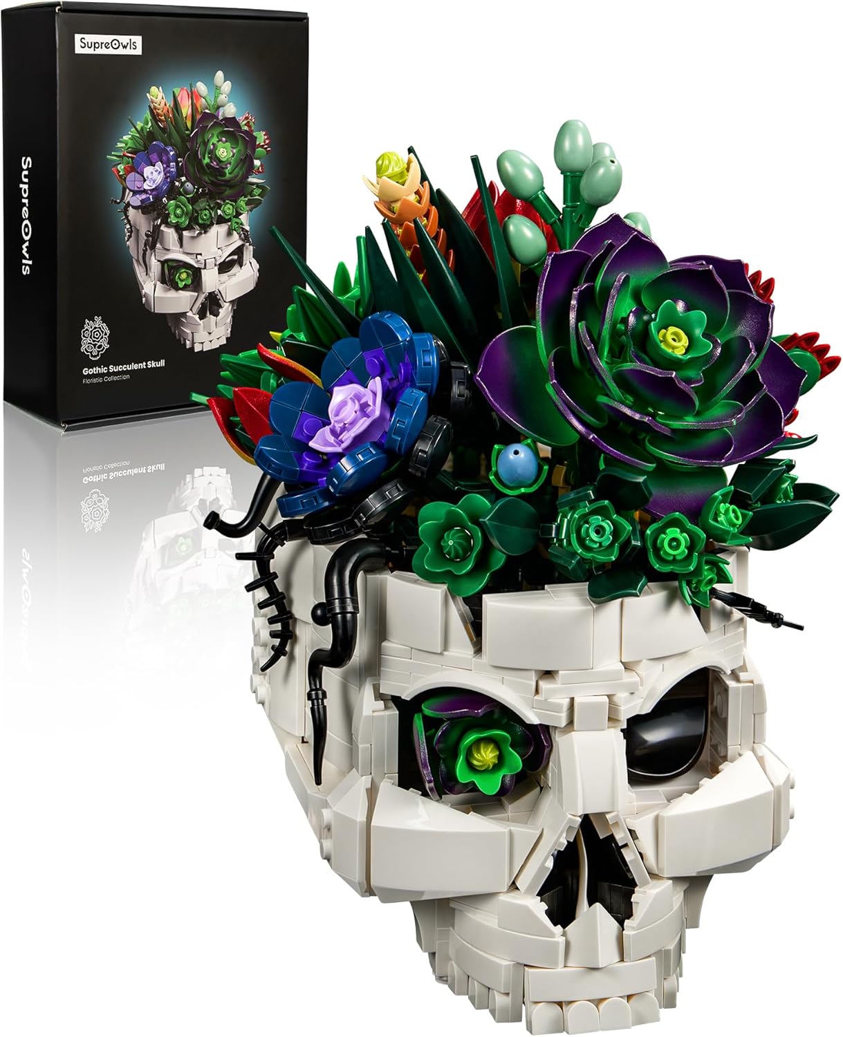 Detalle de Succulent Skull Planter Flowers Building Set: Gothic Skeleton Pot Display Kit
