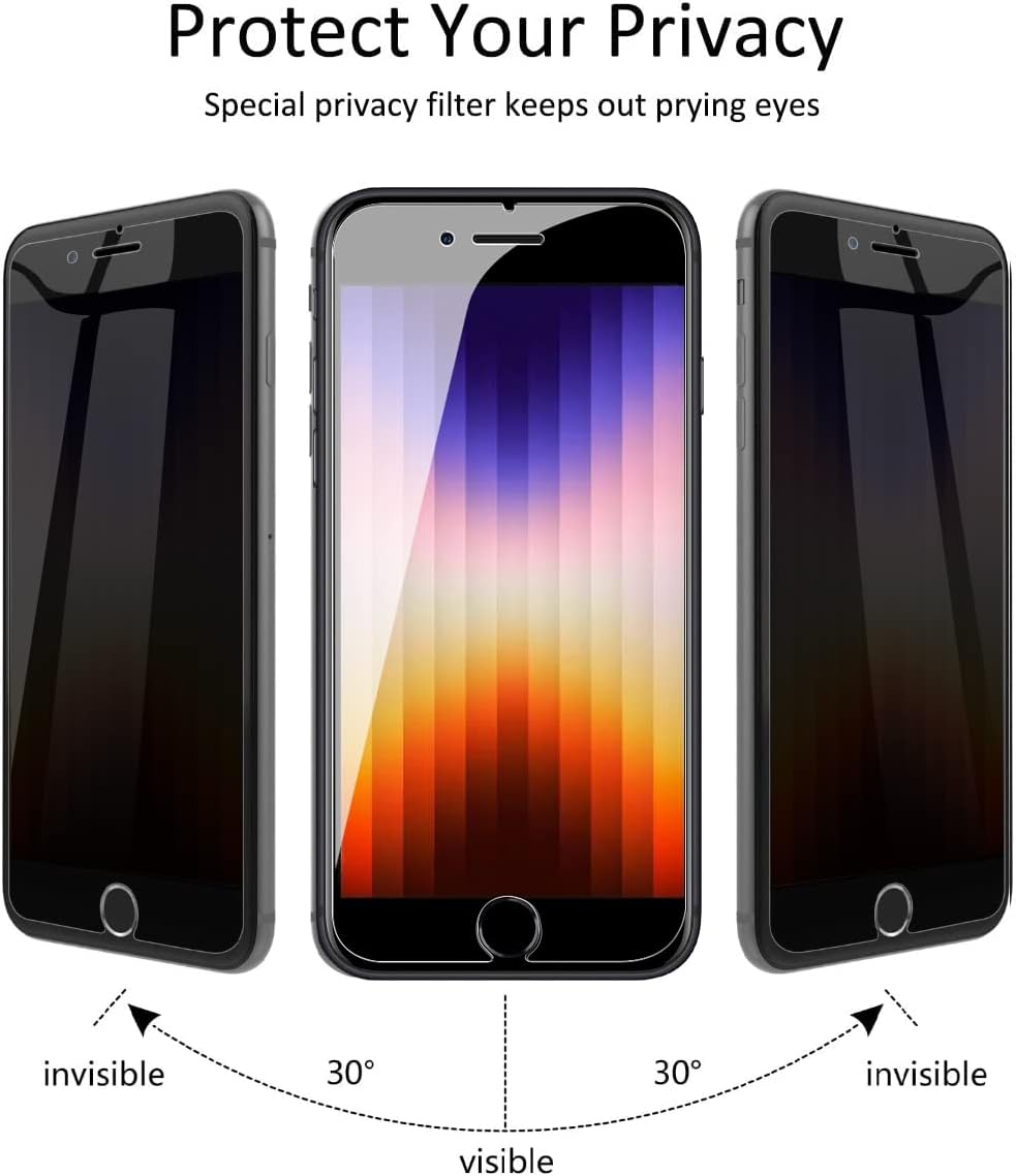 Detalle 2 de Fotbor iPhone SE 2020/2022 Privacy Screen Protector, 9H Tempered Glass, 2-Pack