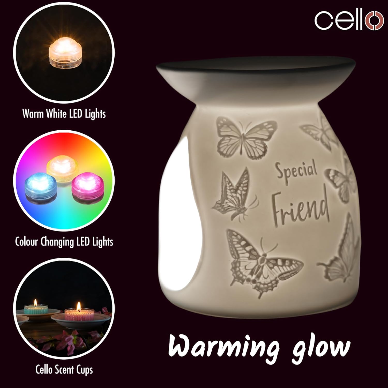 Thumbnail 5 de Cello Special Friend Tealight Wax Melt & Oil Burner with Butterfly Ornament