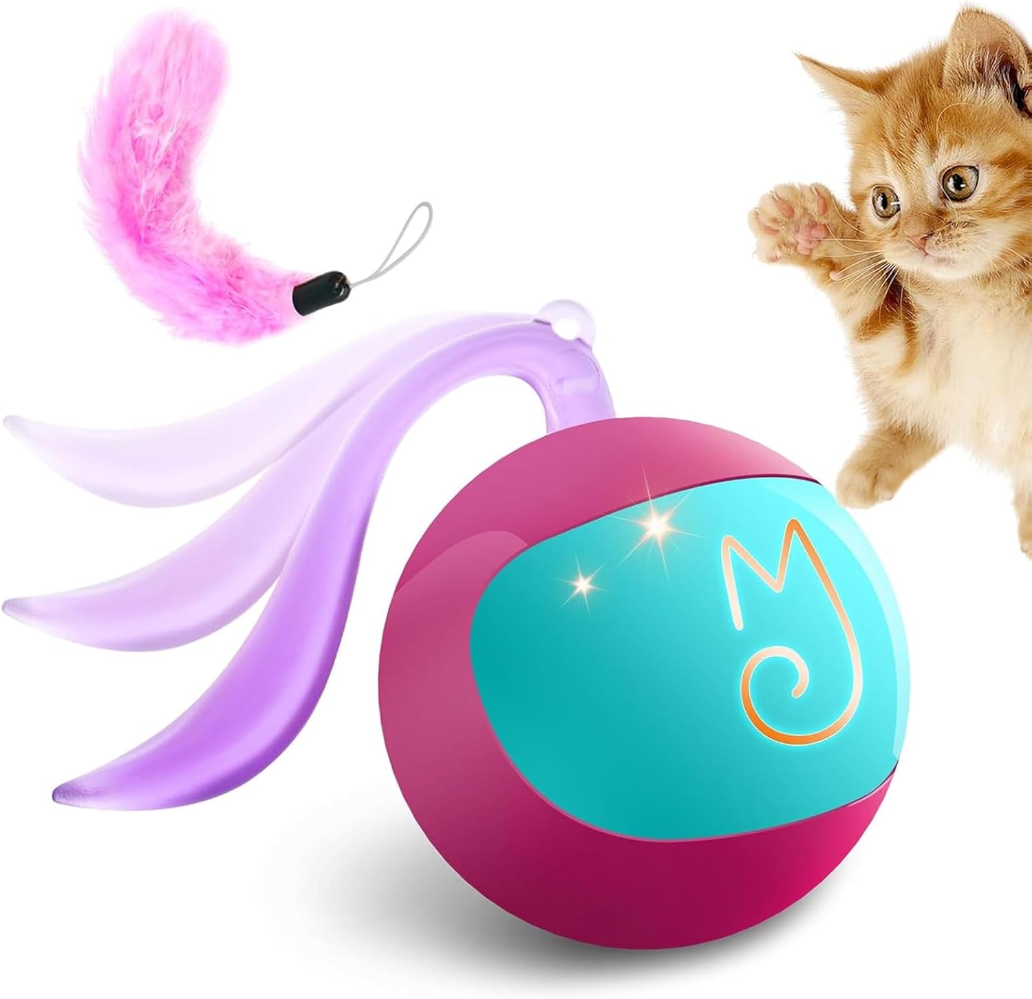 Detalle de Migipaws Interactive Cat Ball Toy Set (Rose) – Touch-activated automatic rolling tracker ball