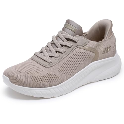Detalle de Skechers Femme Bobs Squad Chaos Current Muse Slip-In ENTRAINEUSE — Taupe Textile, 38 EU