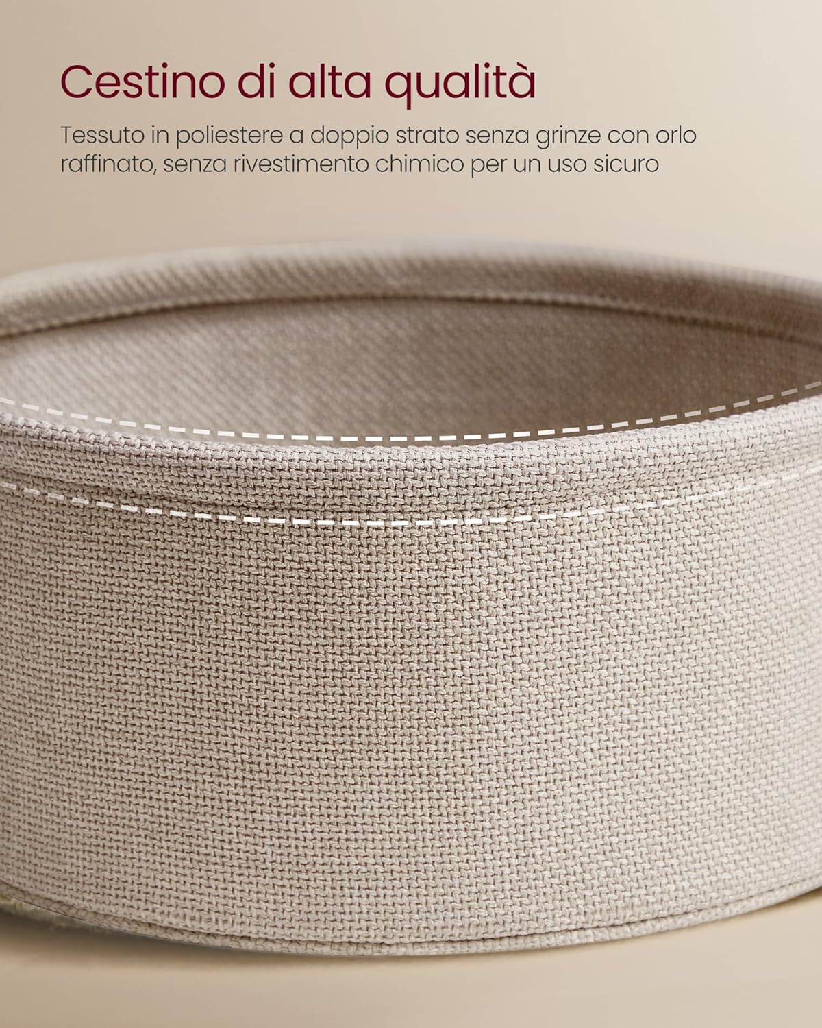 Detalle de VASAGLE Tavolino Rotondo con Cestino in Tessuto LET223W10: stile moderno e praticità per soggiorno o camera
