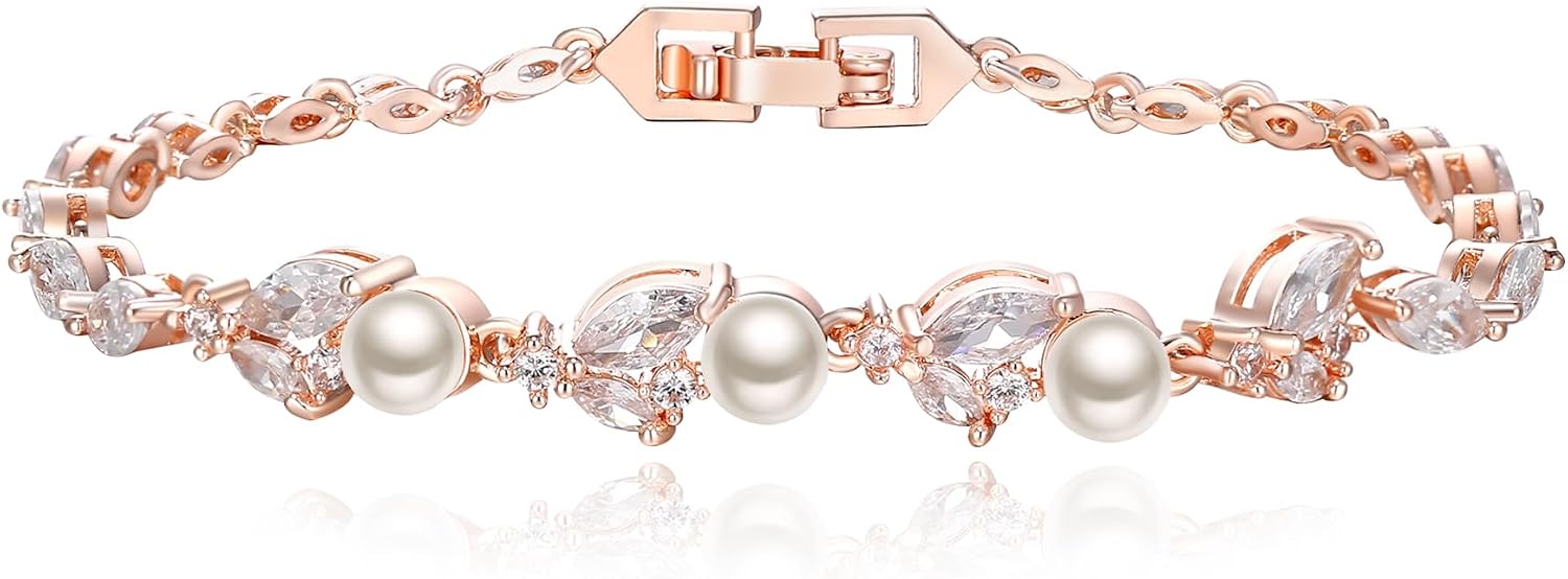 Detalle 2 de Clearine Bracciale da sposa con zirconi cubici: braccialetto tennis in ottone per damigelle d'onore