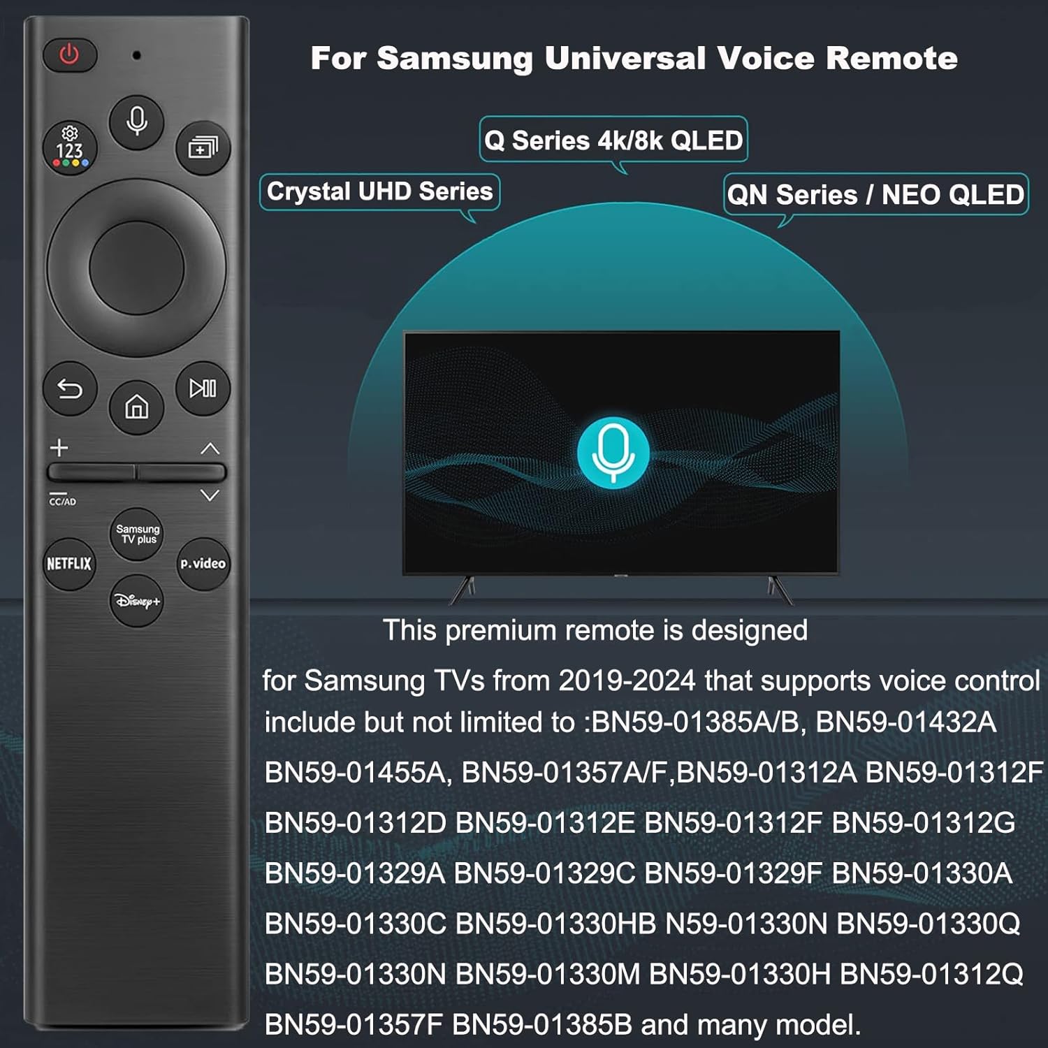 Thumbnail 1 de Universal Voice Remote Control Replacement for Samsung Smart TVs (2019–2025 Frame/Crystal/UHD/QLED/Neo QLED)