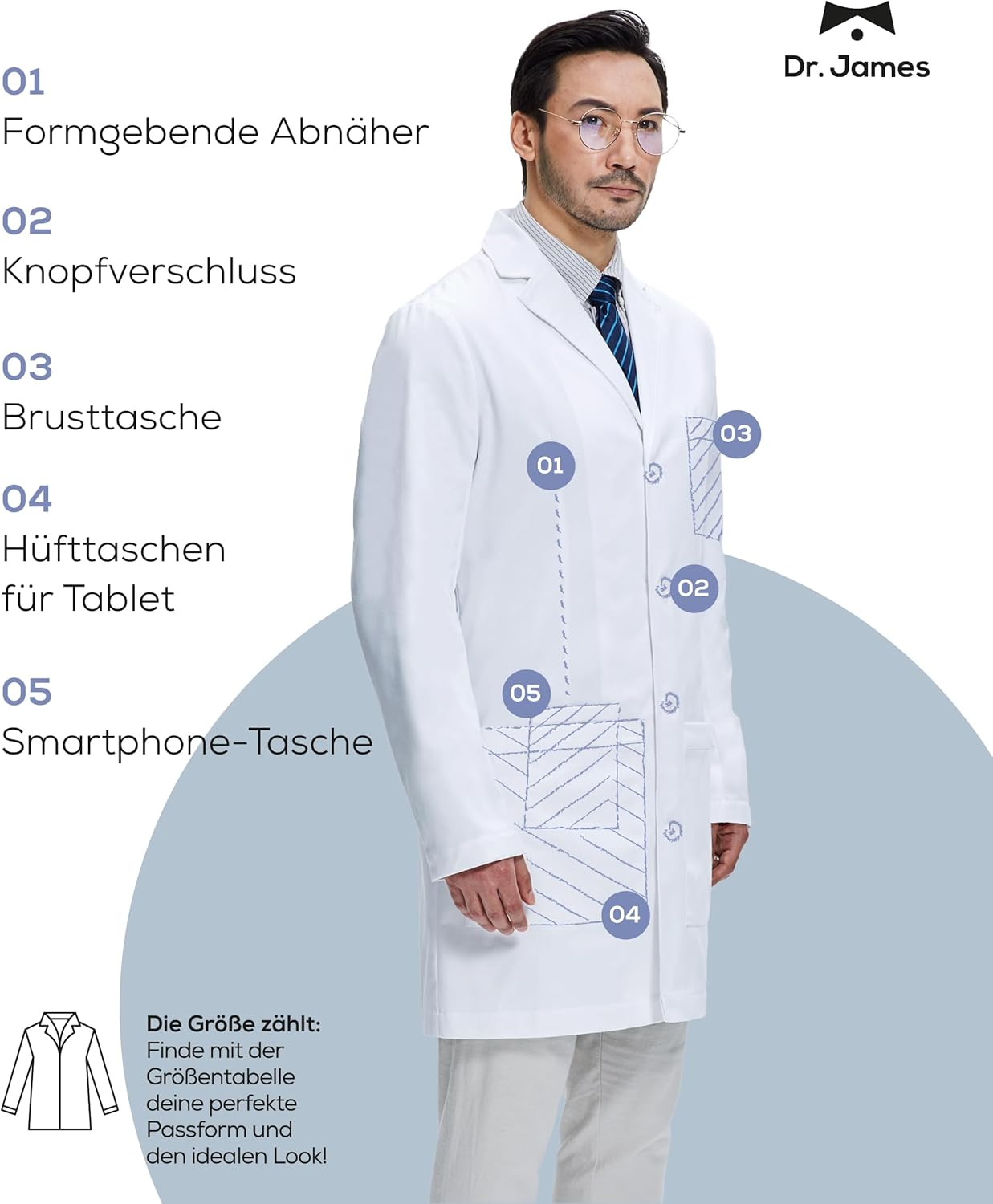 Thumbnail 1 de Dr. James Premium Lab Coat for Men with Smartphone Pockets, Tailored Fit, 38" Length