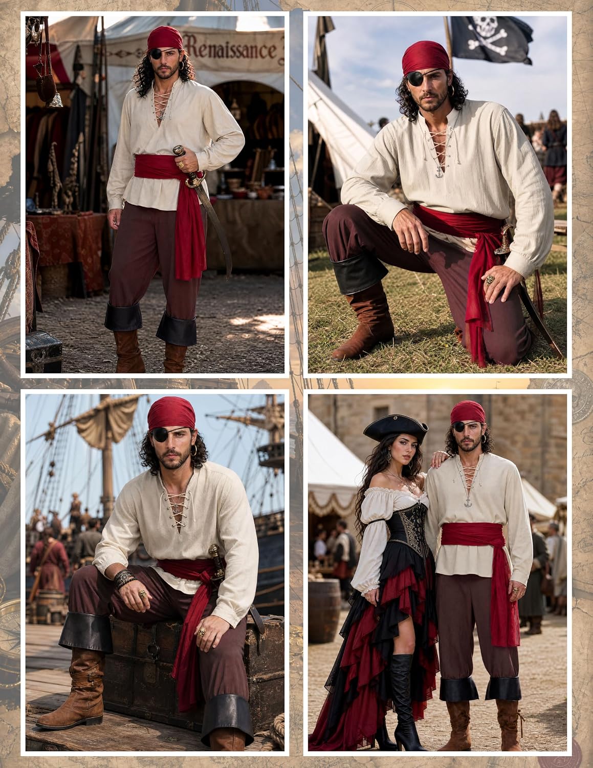 Detalle 1 de Spooktacular Creations Men's Pirate Costume, Polyester