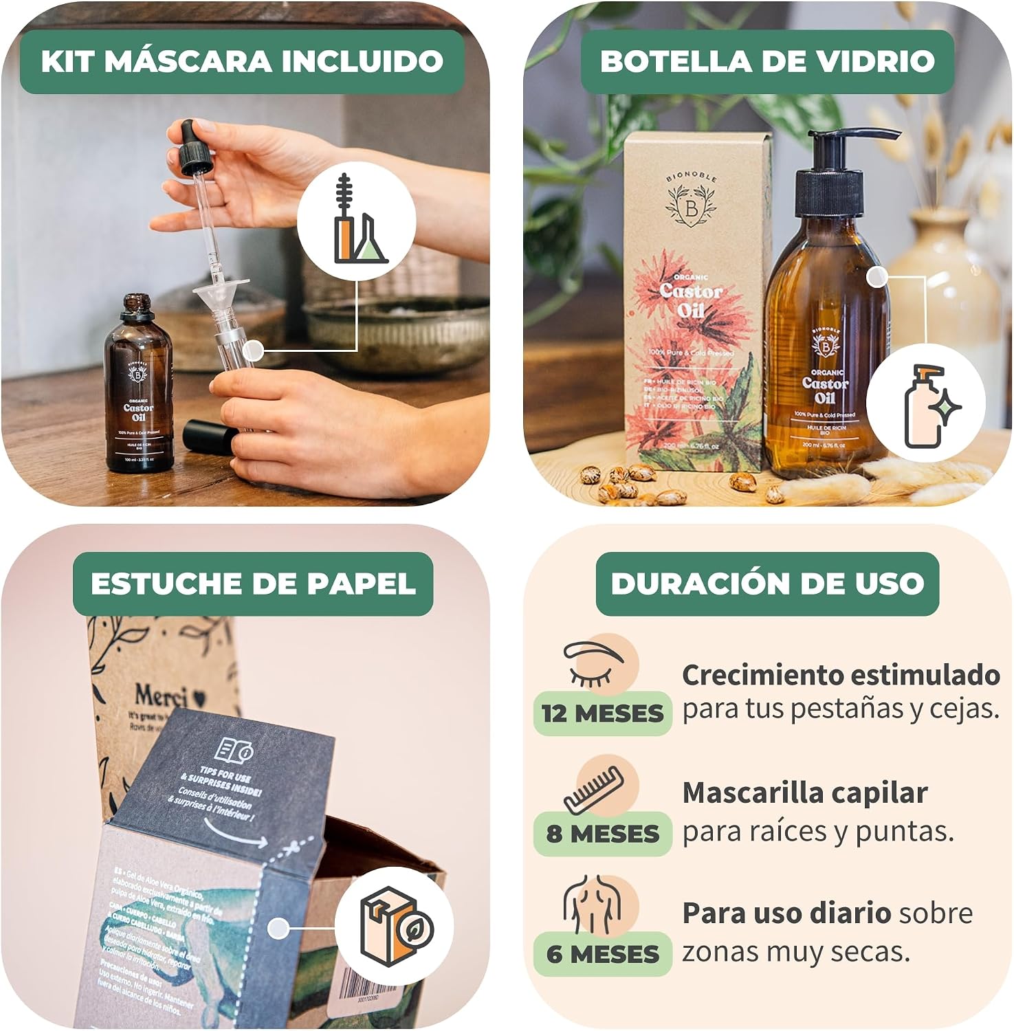 Thumbnail 3 de Bionoble Aceite de Ricino Orgánico 200ml 🌱 Para Pestañas y Cabello