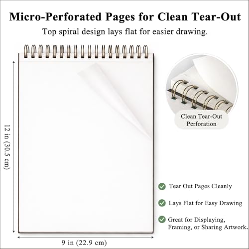 Detalle 2 de Fuxi 9" x 12" Sketch Book, Top Spiral Bound, 100 Sheets (68lb/100gsm) – Dry Media Paper