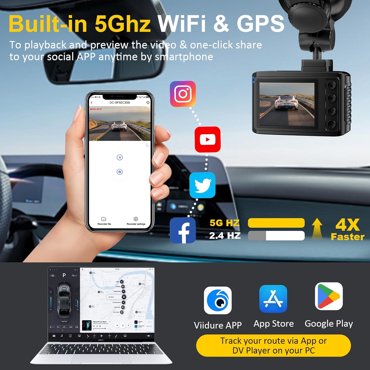 Detalle 2 de WANLIPO Dual-Channel Dash Cam 4K