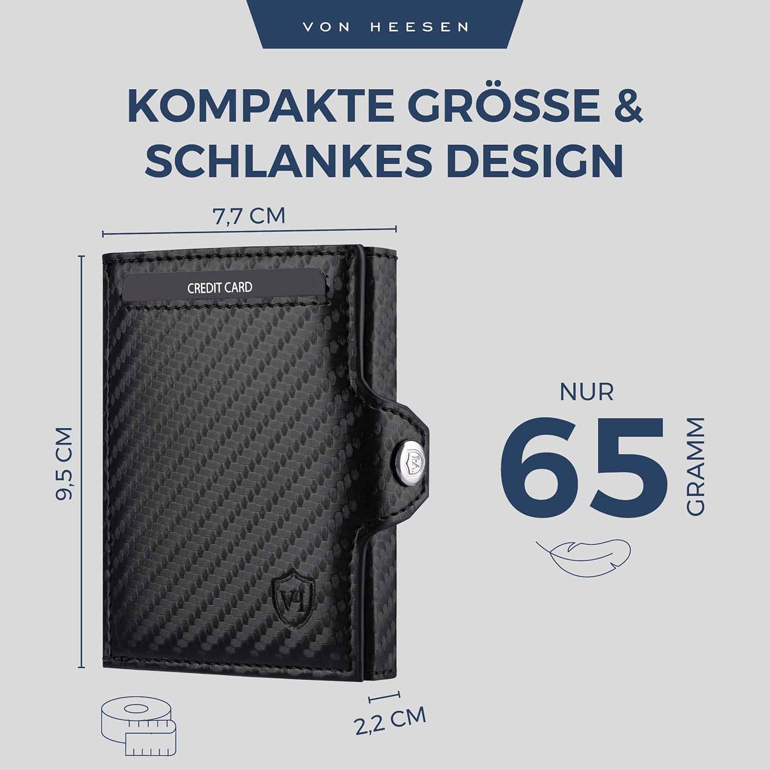Thumbnail 4 de VON HEESEN Slim Wallet mit Münzfach & RFID-Schutz – Carbon-Schwarz, Mini Geldbörse