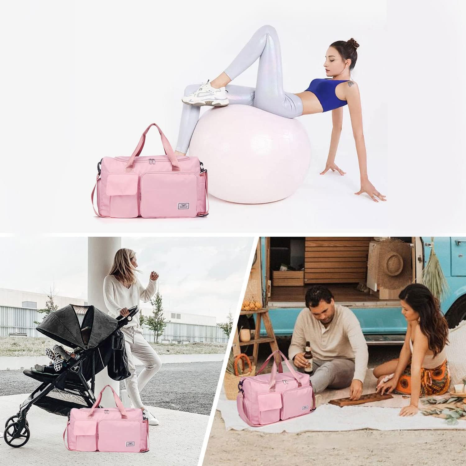 Thumbnail 6 de FIORETTO Duffle Gym Bag with Wet Pocket & Shoe Compartment – 30L, Pink