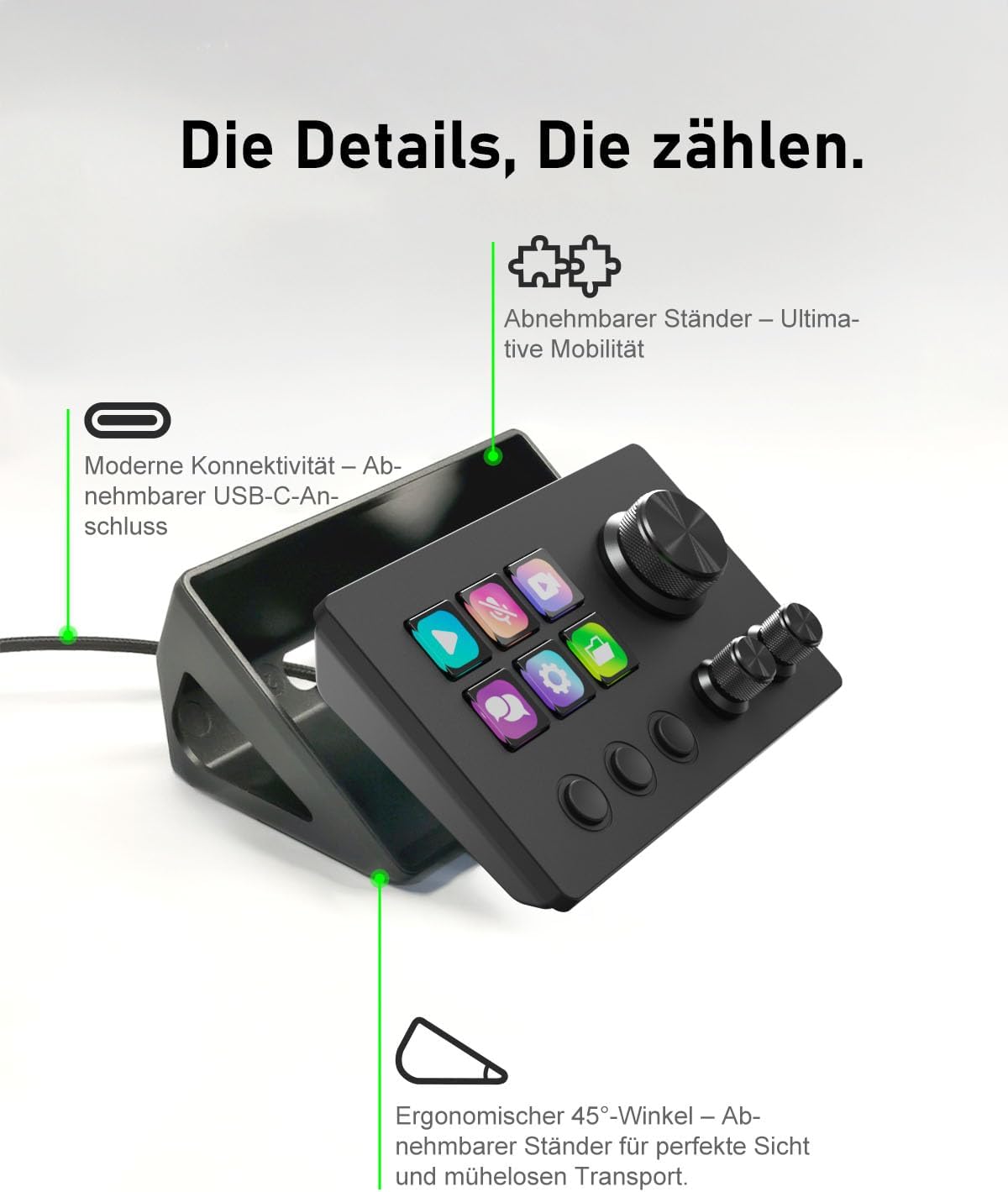 Thumbnail 6 de Basicolor N3 Stream Controller Deck con 6 tasti macro LCD, 3 manopole e pulsanti per cambio scena