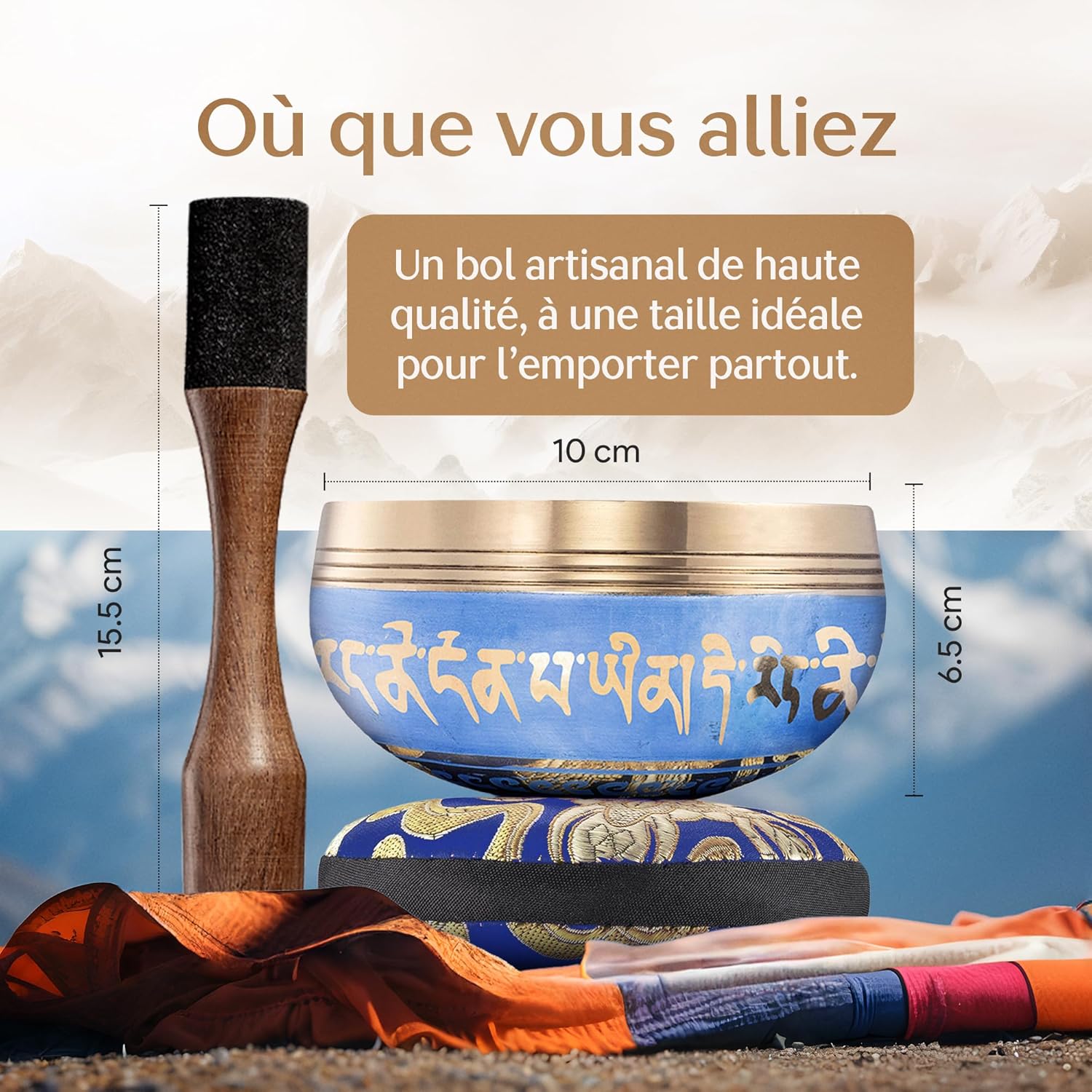 Thumbnail 3 de Bol Chantant Tibétain Silent Mind « anti-stress » fait main (Himalaya) – avec maillet et coussin