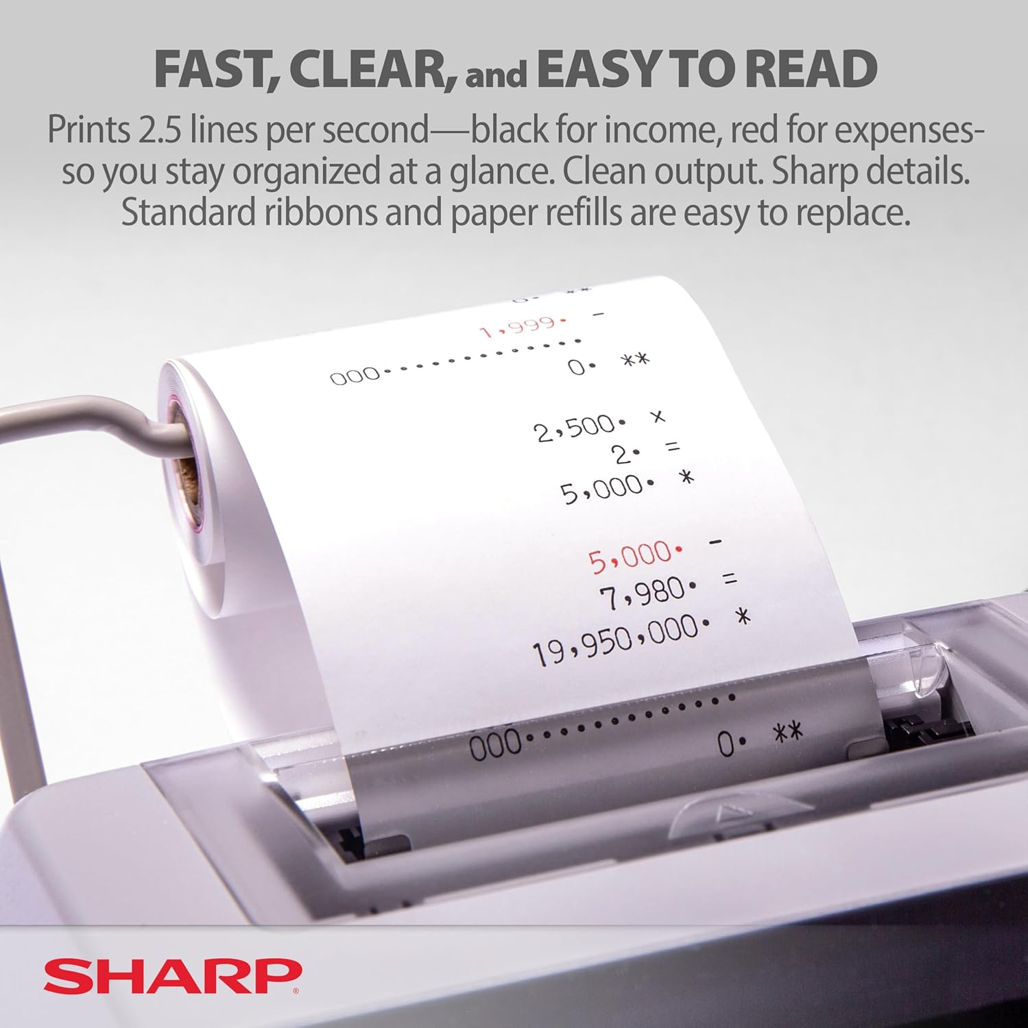Detalle de Sharp EL-1801V Ink Printing Calculator: 12-Digit, AC Powered Office Workhorse