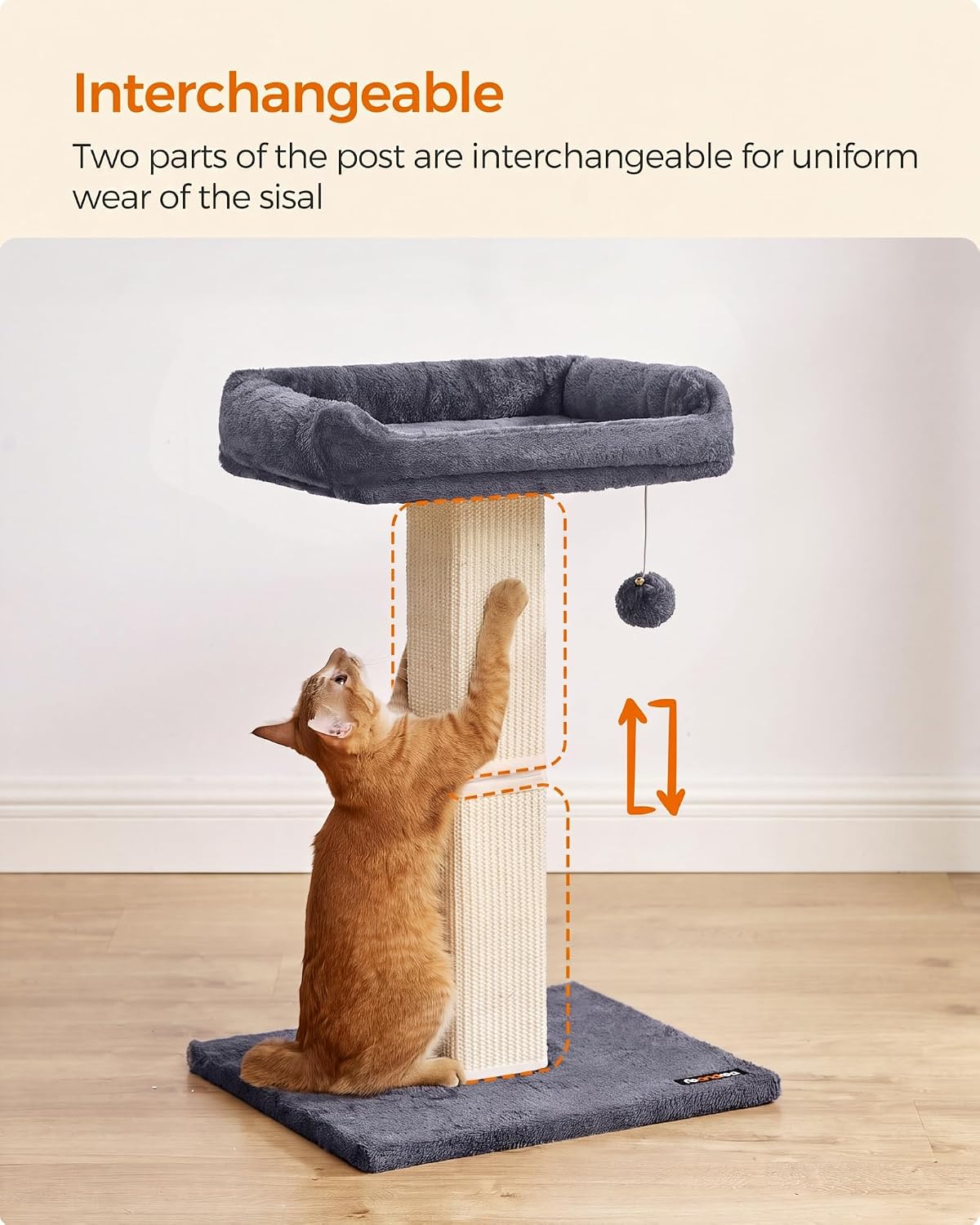 Detalle 2 de FEANDREA UPCA022G01 Cat Scratching Post with Sisal and Washable Perch