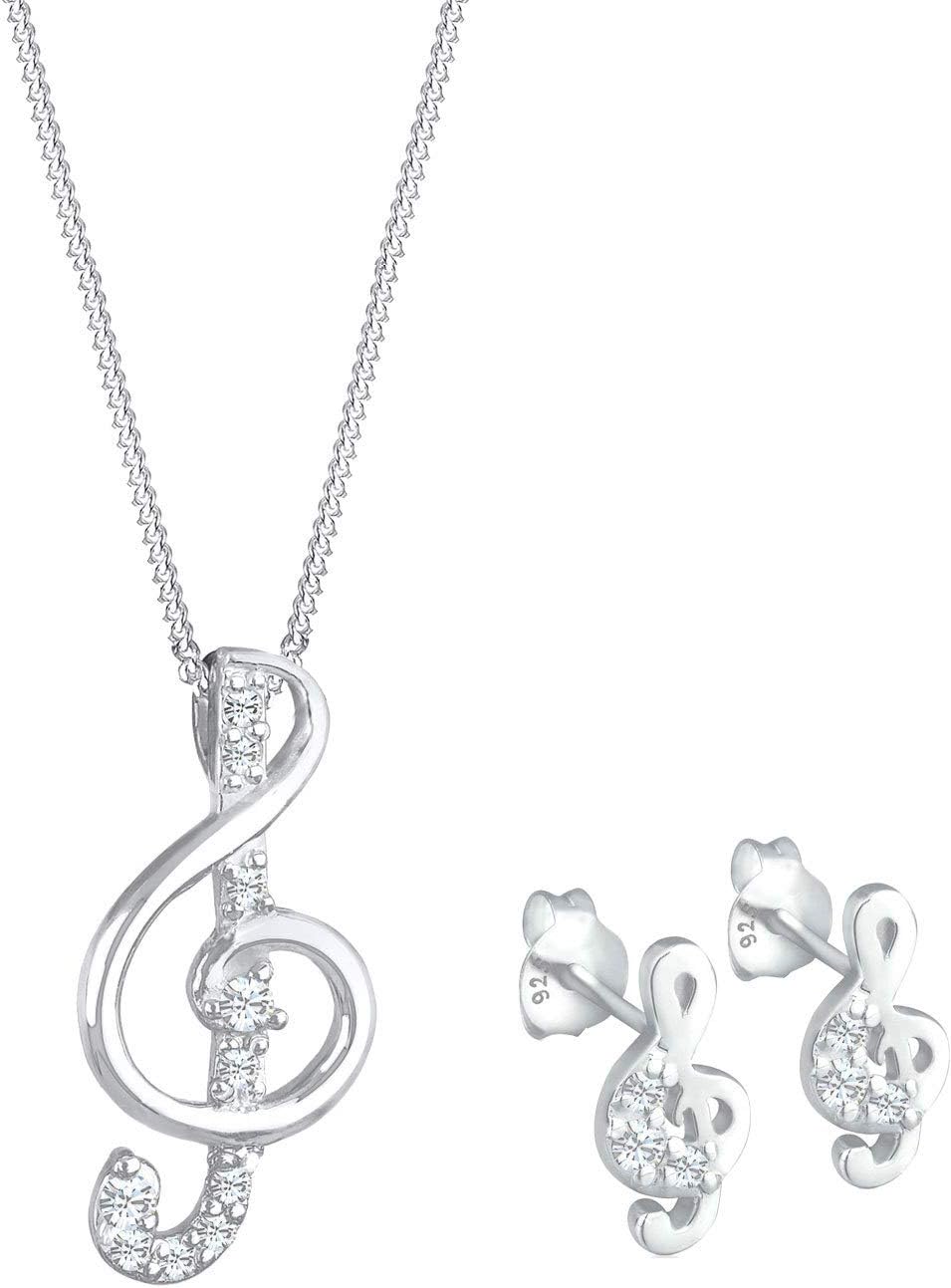 Detalle de Elli Schmuckset Damen Notenschlüssel Anhänger mit Kristallen in 925er Sterling Silber – 45 cm