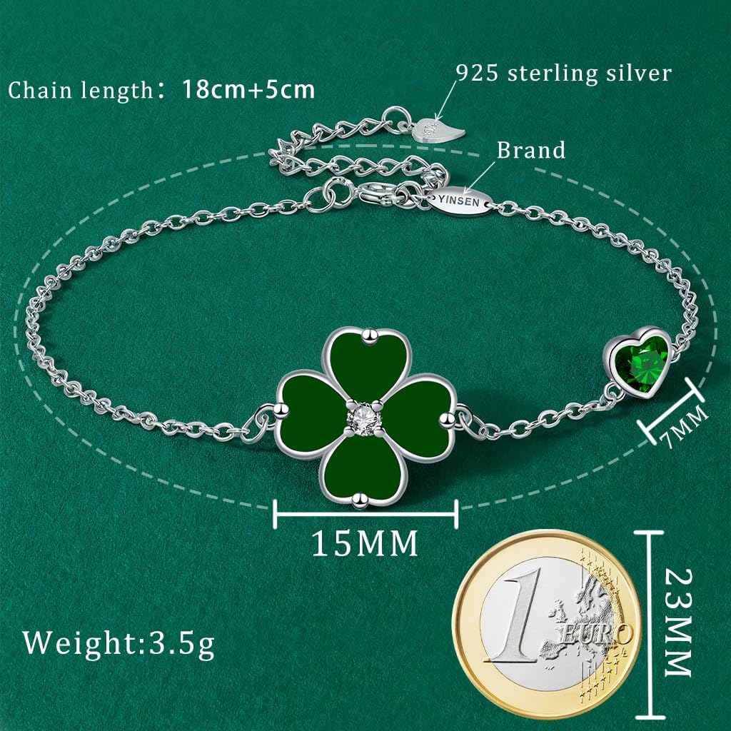 Detalle de Yinsen Kleeblatt-Armband für Damen aus 925 Sterling Silber – glücksbringer Armkette mit Geschenkbox