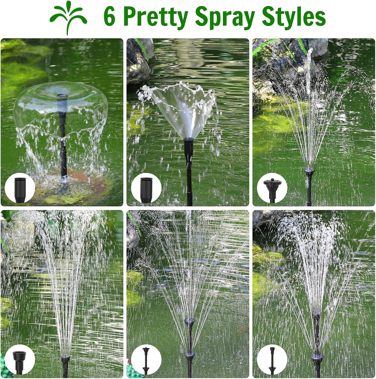 Thumbnail 3 de AMZtime 15W Solar Water Fountain Pump Kit with Glass Panels – 6 Spray Styles for Birdbaths, Pools and Gardens