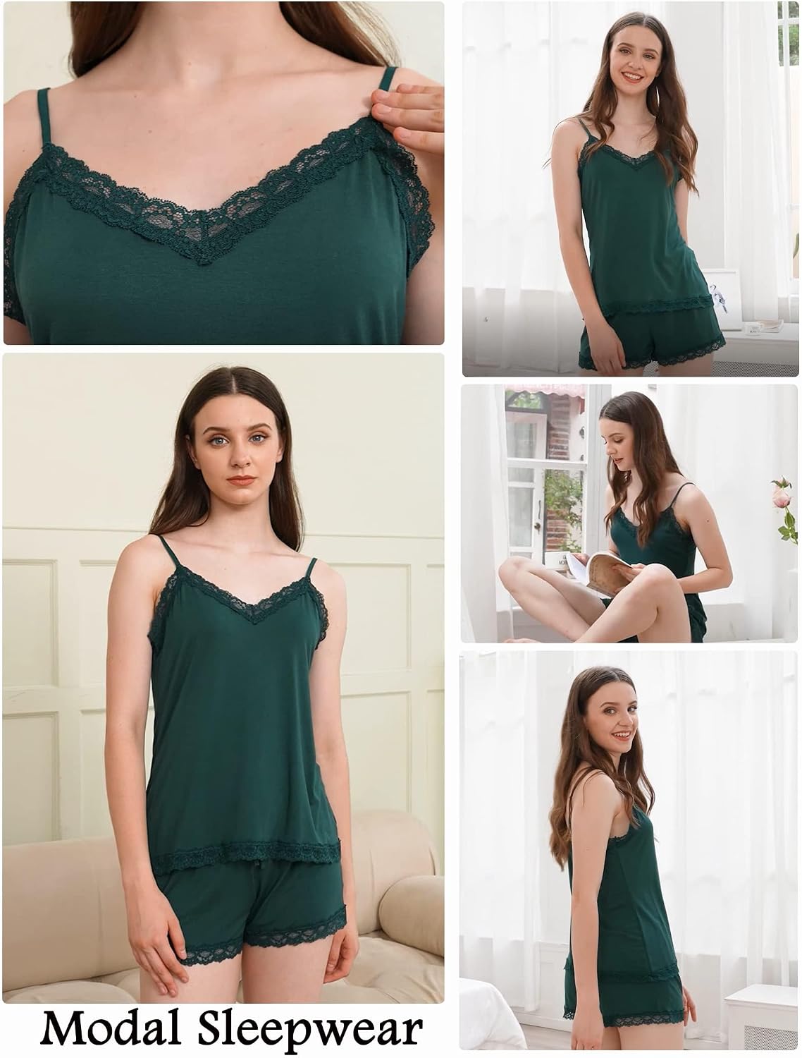 Detalle de Avidlove Women Cami Pajama Set Modal Sleepwear Lace Trim Short PJ Set with Shorts