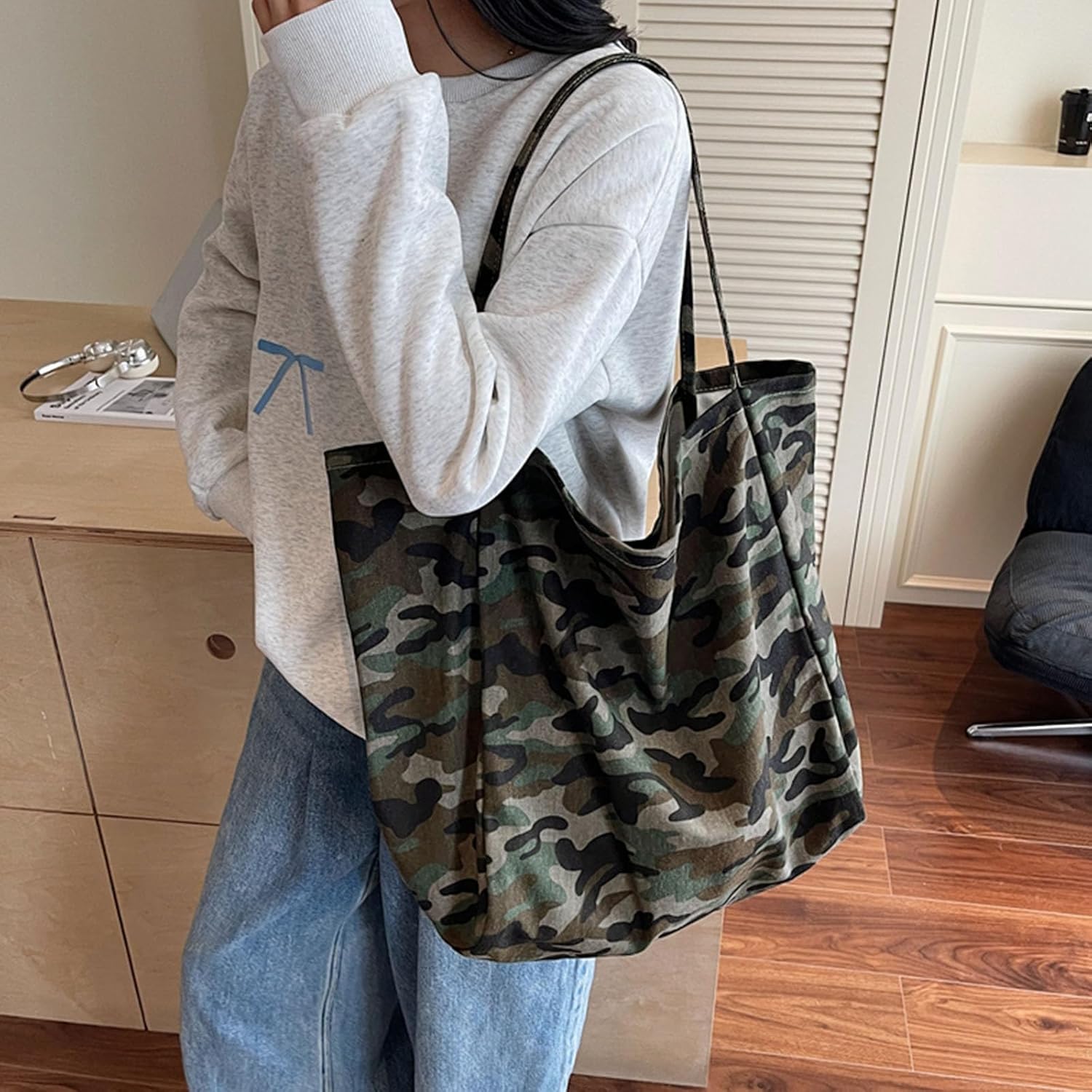 Detalle de Boziee große Shopper-Handtasche für Damen – Stoff-Umhängetasche mit Oxford-Gewebe