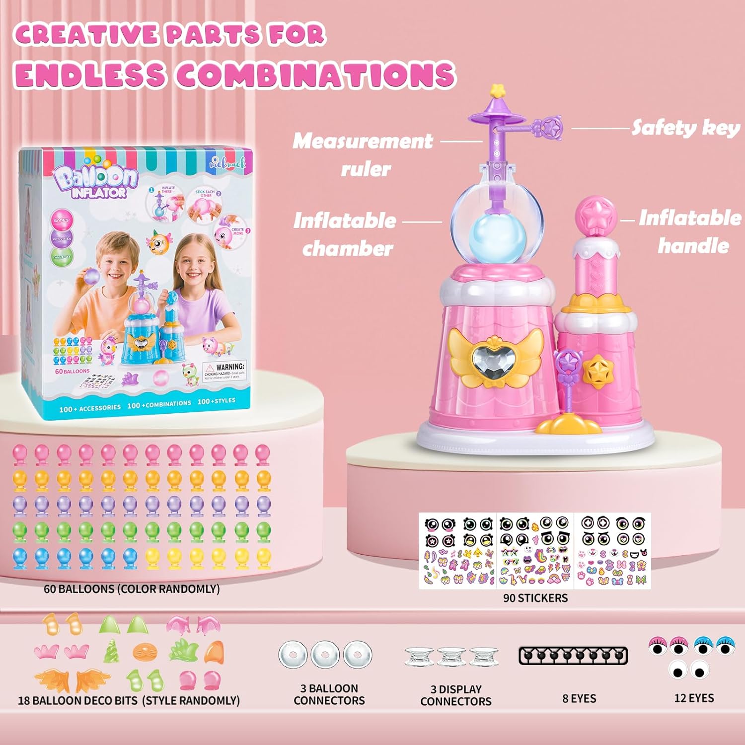 Thumbnail 3 de Nicknack Pink Princess DIY Magic Sticky Balloon Kit – 195 PCS for Crafty Kids (Ages 3–12)