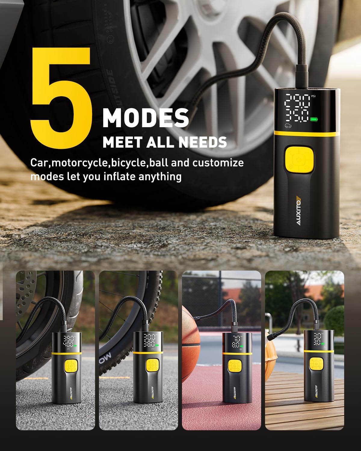 Thumbnail 6 de AUXITO AS1 Pro Portable Tire Inflator (150 PSI) with Digital Gauge and Dual-Cylinder Air Compressor