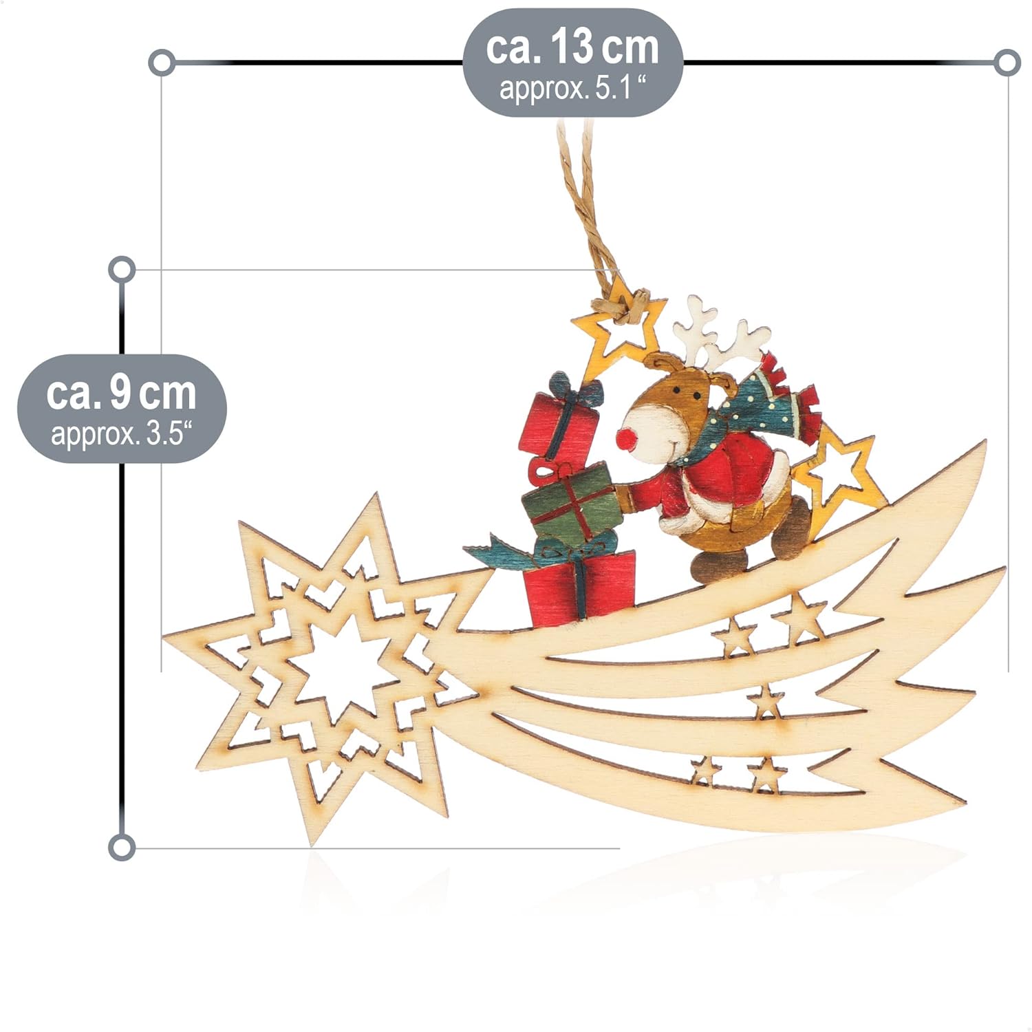 Thumbnail 5 de COM-FOUR® 3X Pendentif en Bois pour Le Sapin de Noël – Trio d'Étoiles Filantes